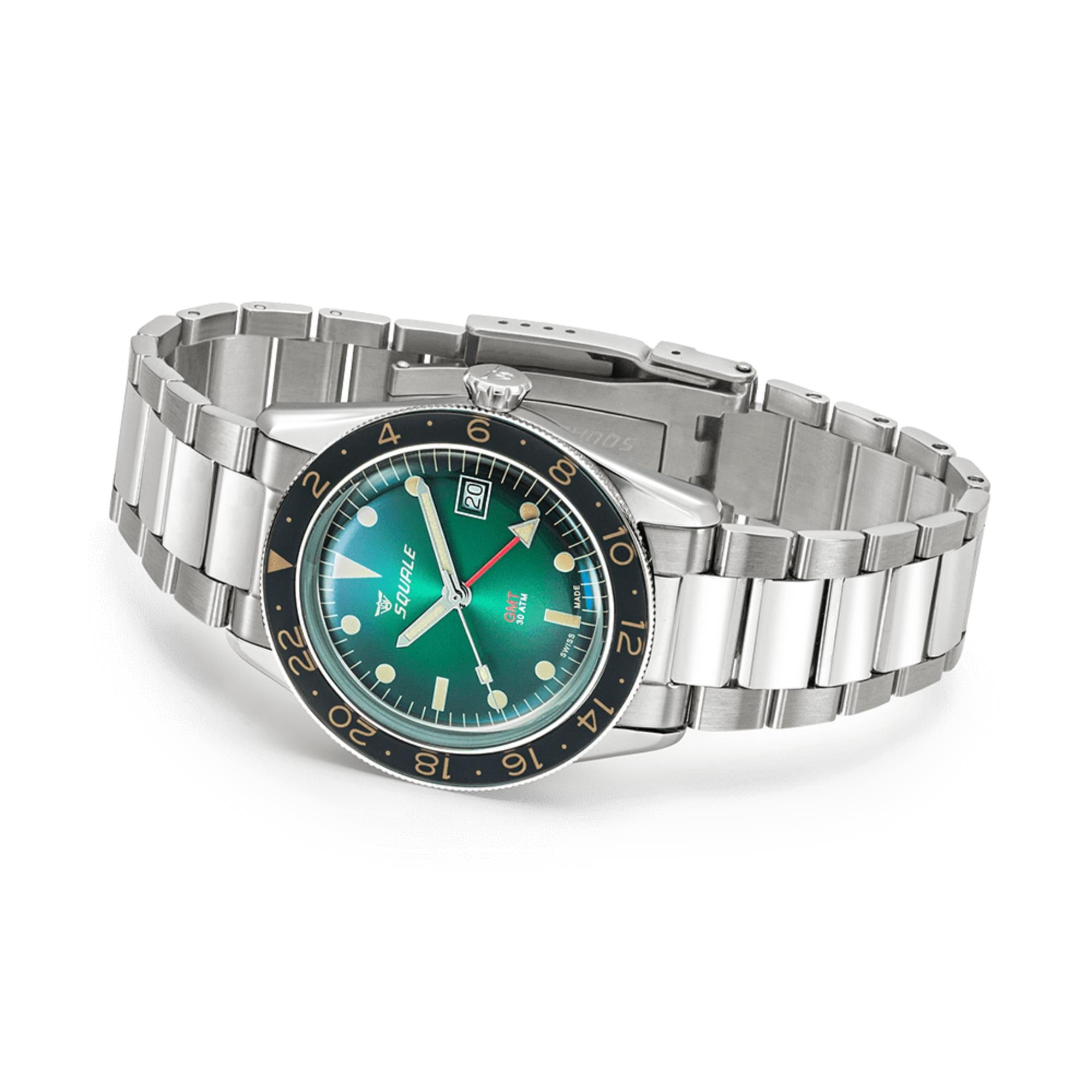 Squale Sub-39 GMT Vintage Automatic Green Dial Steel Strap Men's Watch SUB-39GMGR.BR22