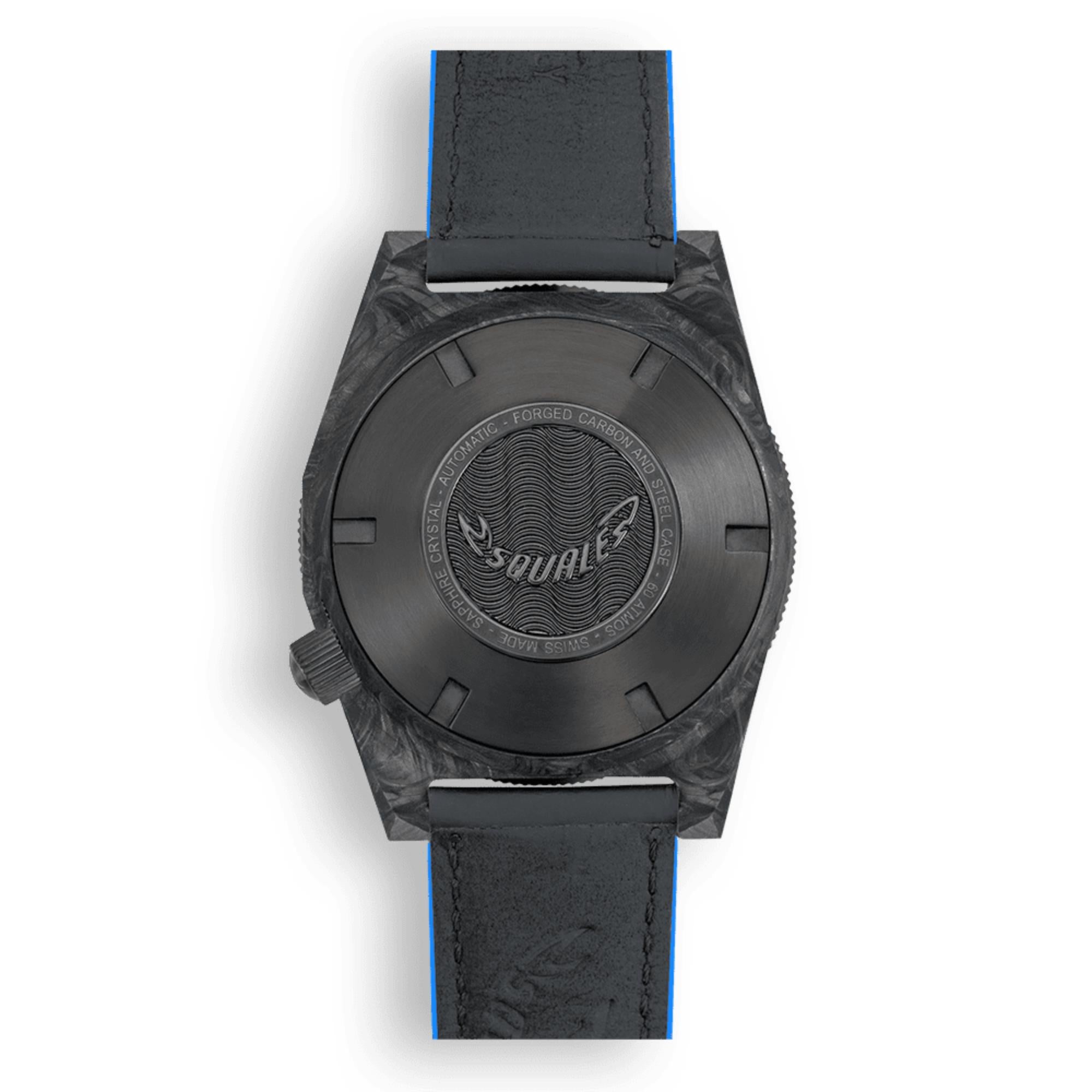 Squale T-183 Forged Carbon Blue Automatic Blue Carbon Dial Leather Strap Men's Watch T183AFCBL.RLBL
