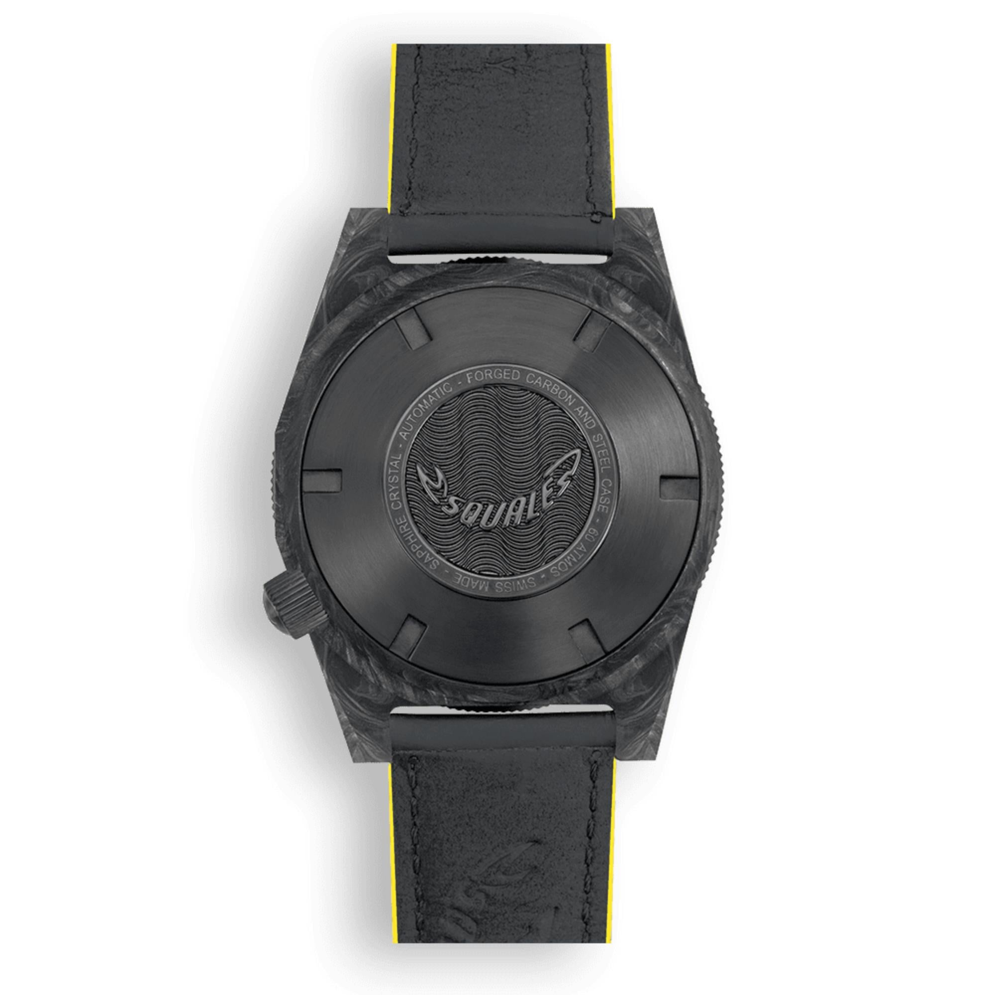 Squale T-183 Forged Carbon Yellow Automatic Blue Carbon Dial Leather Strap Men's Watch T183AFCY.RLY