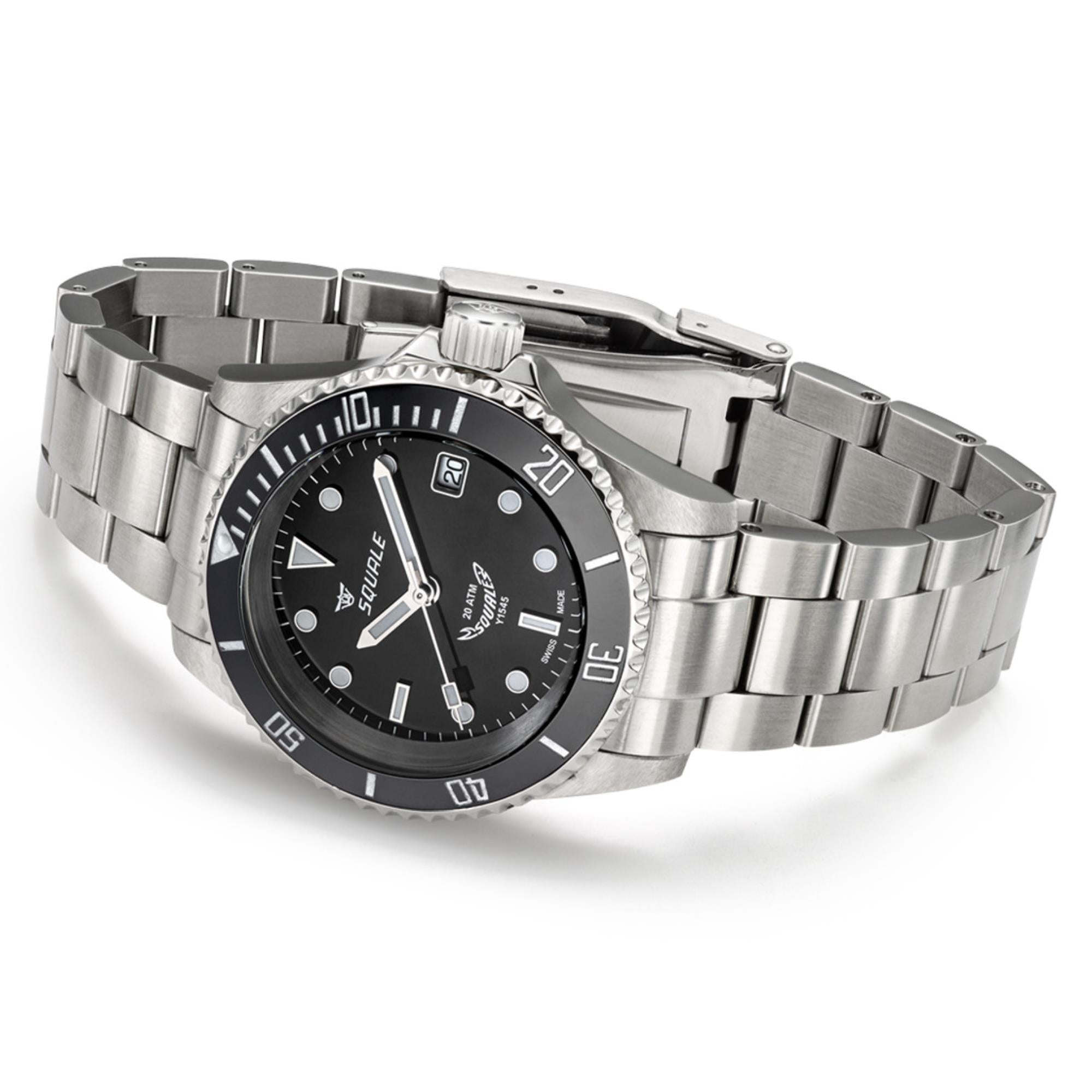 Squale 1545 Automatic Black Dial Steel Strap Men's Watch Y1545SILVE.AC