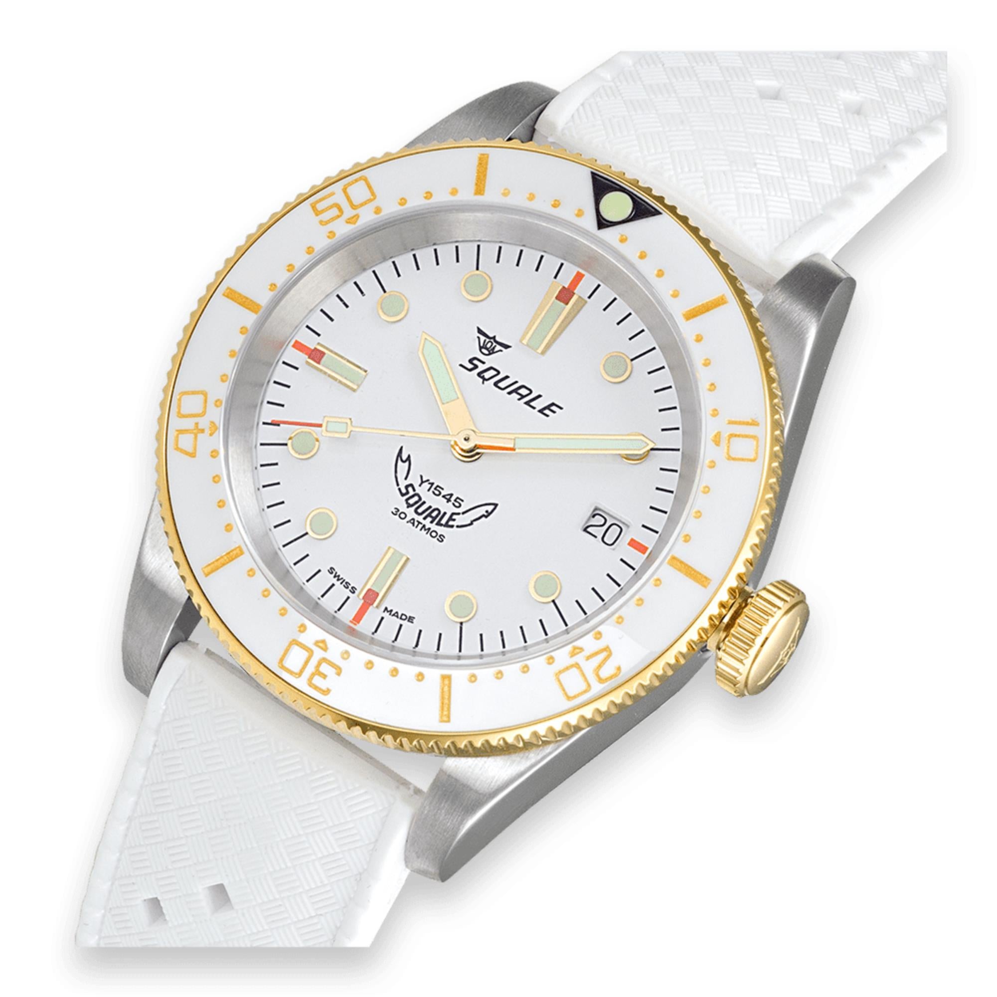 Squale 1545 Automatic White Dial Rubber Strap Men's Watch 1545WTWT.HTW