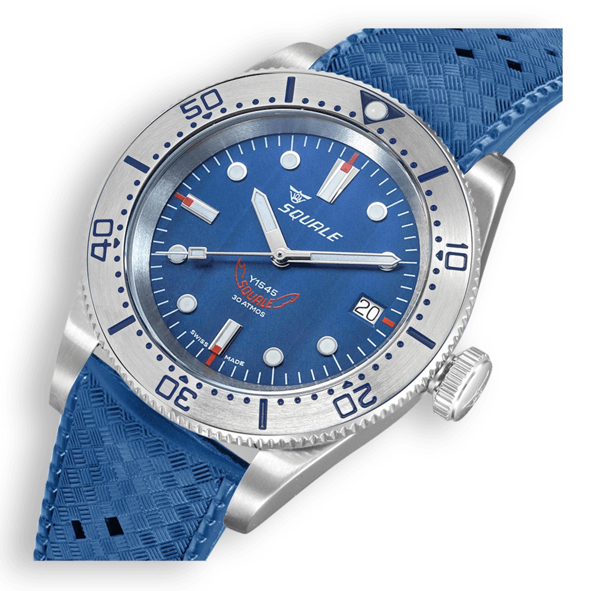 Squale 1545 Steel Automatic Blue Dial Rubber Strap Men's Watch 1545SSBLC.HTB