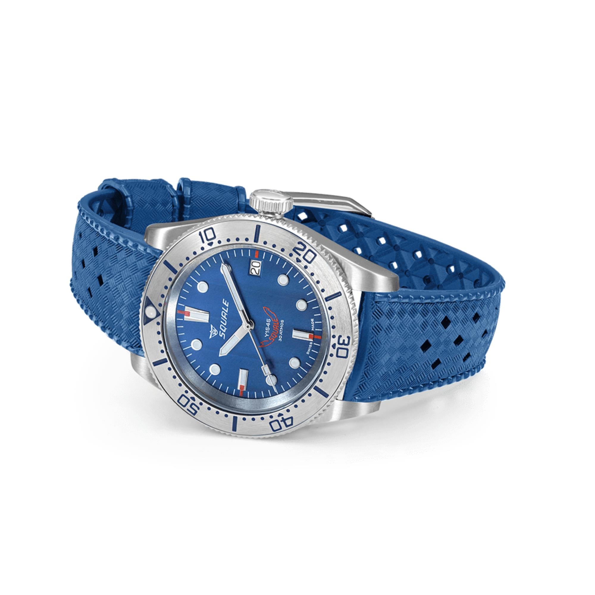 Squale 1545 Steel Automatic Blue Dial Rubber Strap Men's Watch 1545SSBLC.HTB