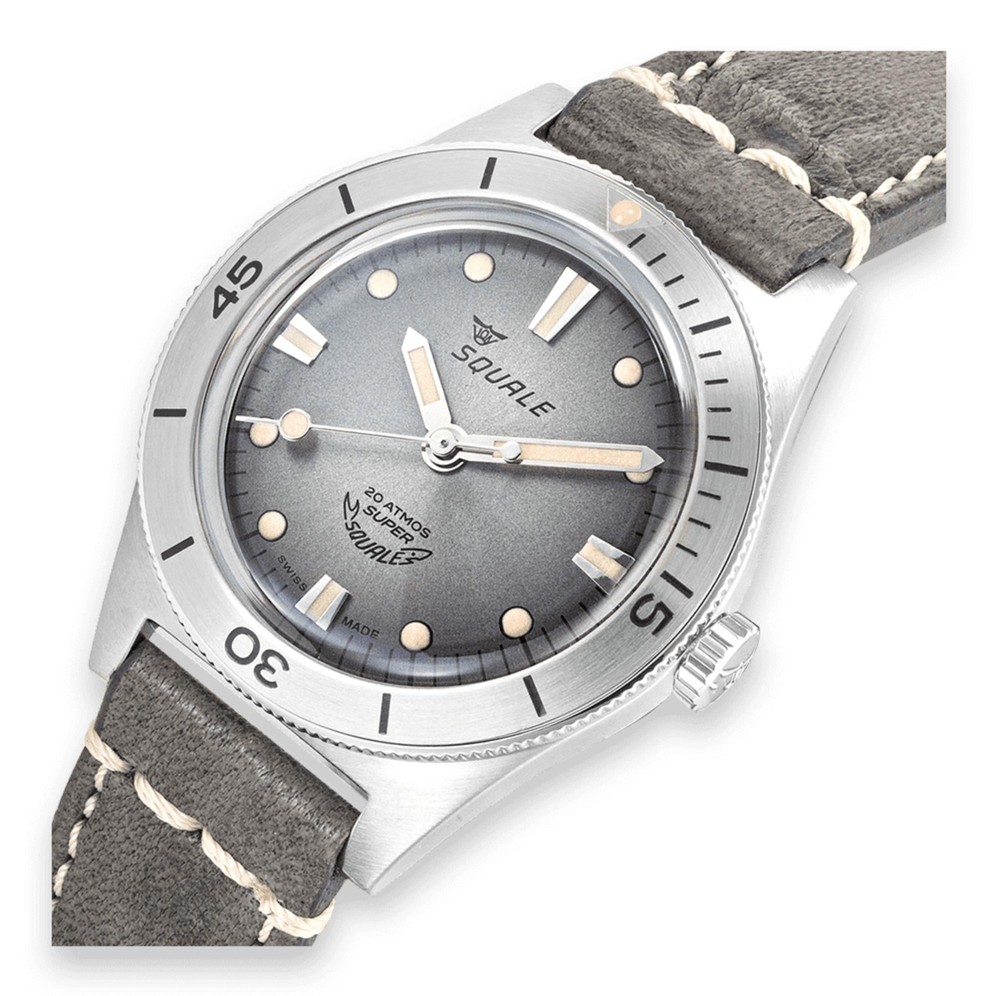 Squale Super-Squale Sunray Automatic Grey Dial Leather Strap Men's Watch SUPERSSG.PG