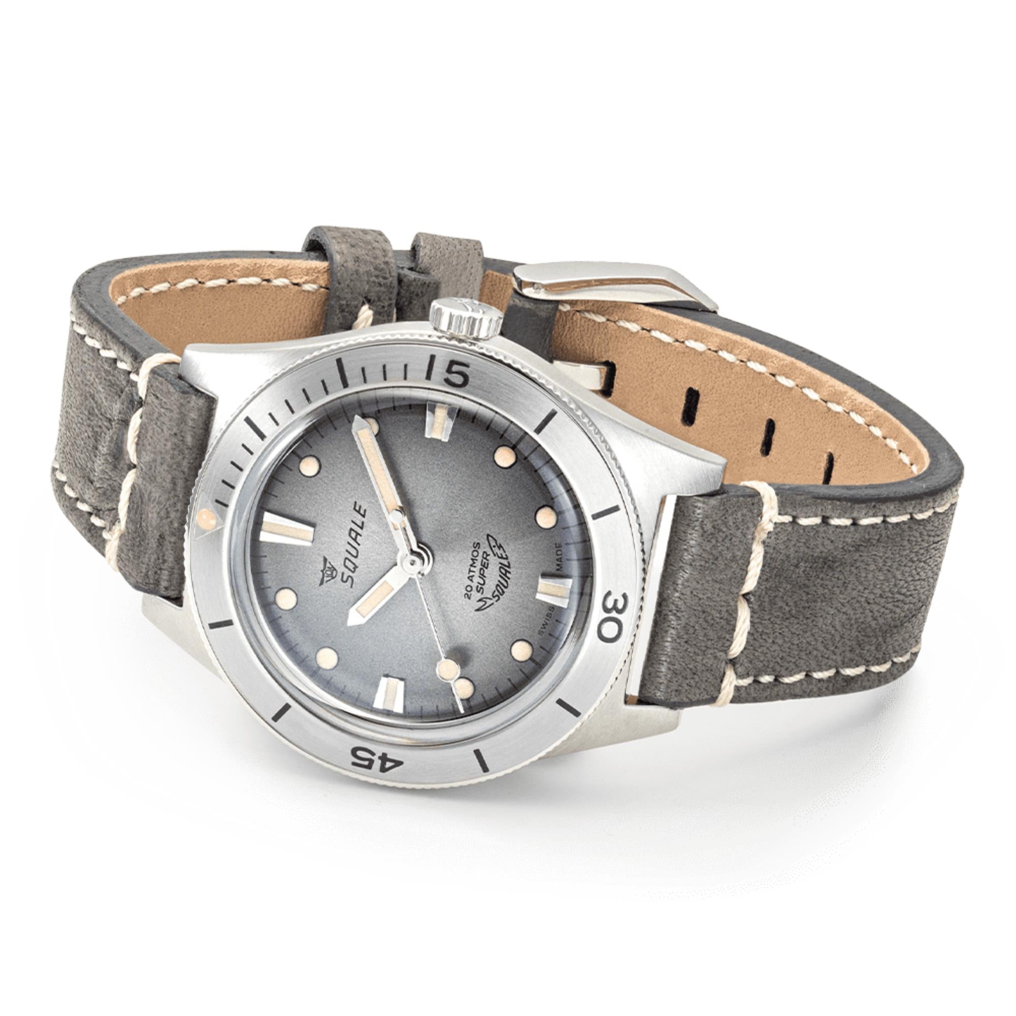 Squale Super-Squale Sunray Automatic Grey Dial Leather Strap Men's Watch SUPERSSG.PG