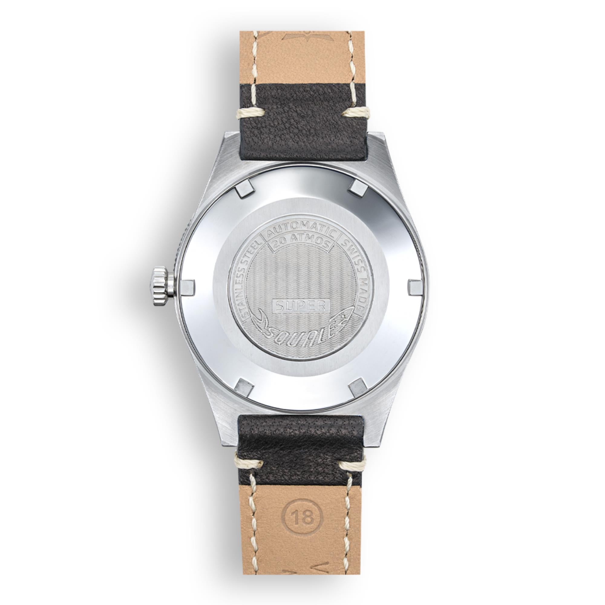 Squale Super-Squale Sunray Automatic Black Dial Leather Strap Men's Watch SUPERSSBK.PN
