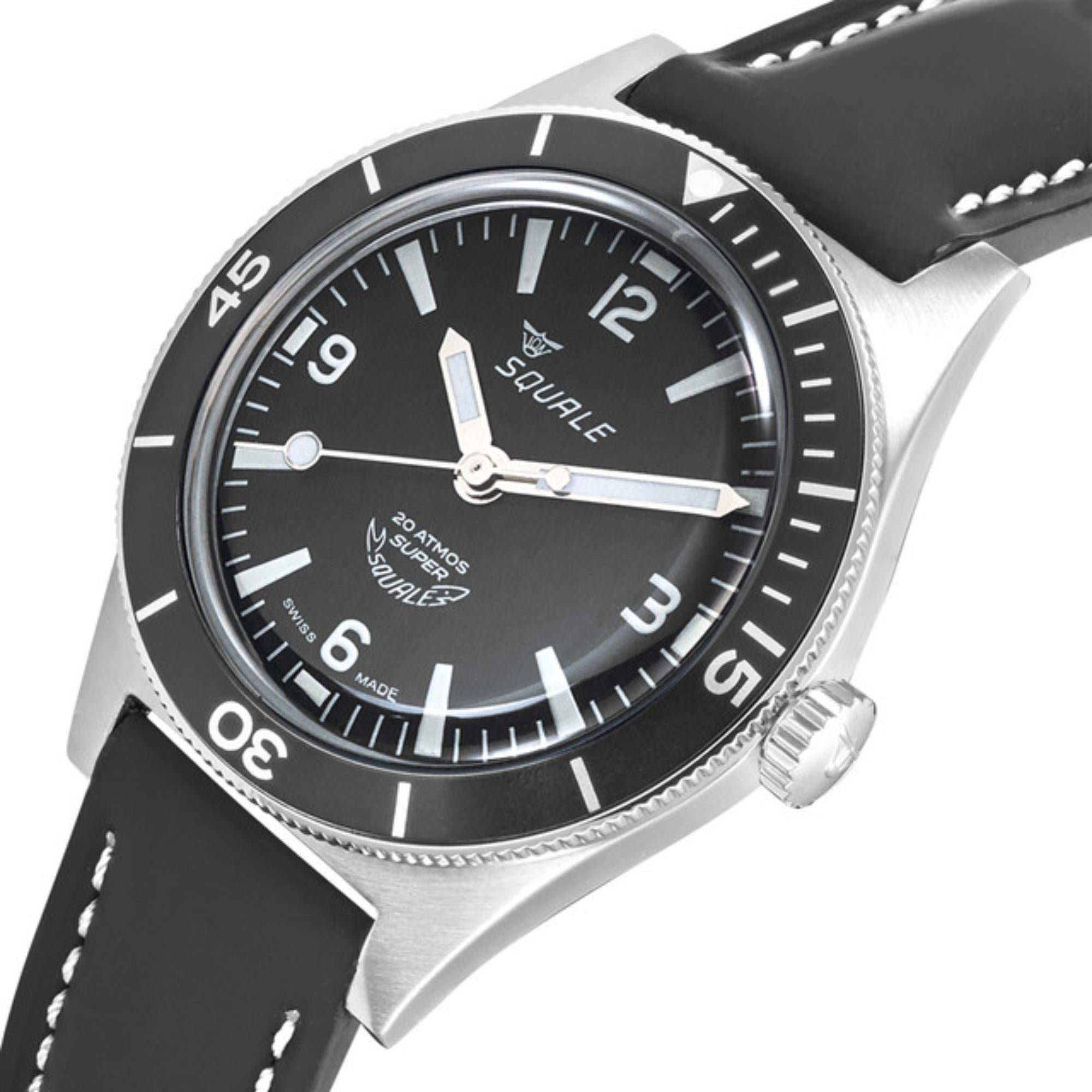 Squale Super-Squale Arabic Automatic Black Dial Leather Strap Men's Watch SUPERMBKBK.RLBK