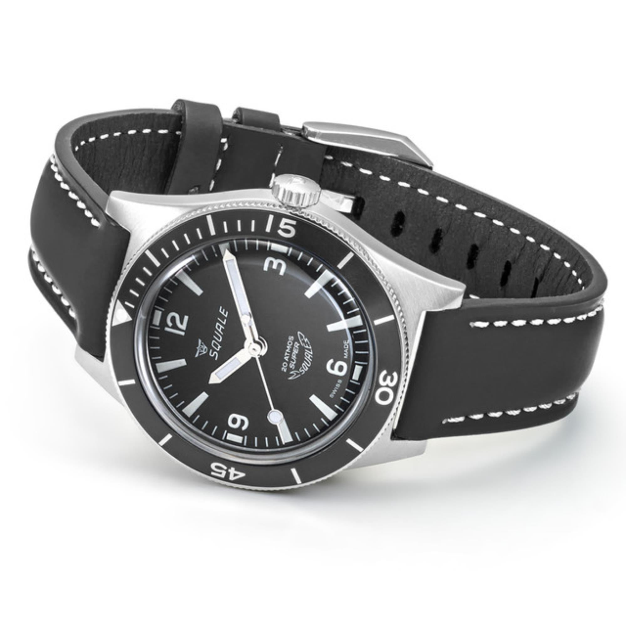 Squale Super-Squale Arabic Automatic Black Dial Leather Strap Men's Watch SUPERMBKBK.RLBK