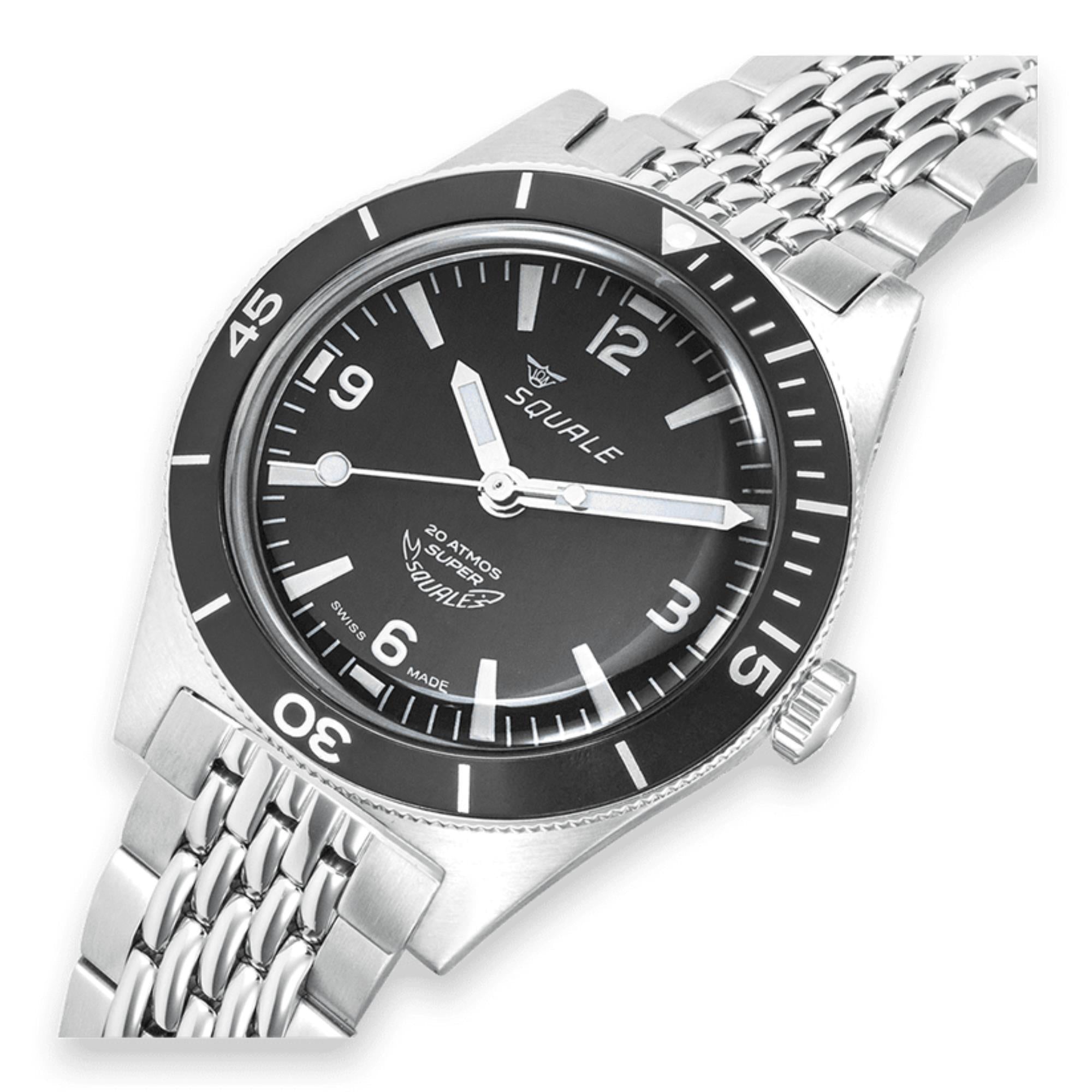 Squale Super-Squale Arabic Automatic Black Dial Steel Strap Men's Watch SUPERMBKBK.AC