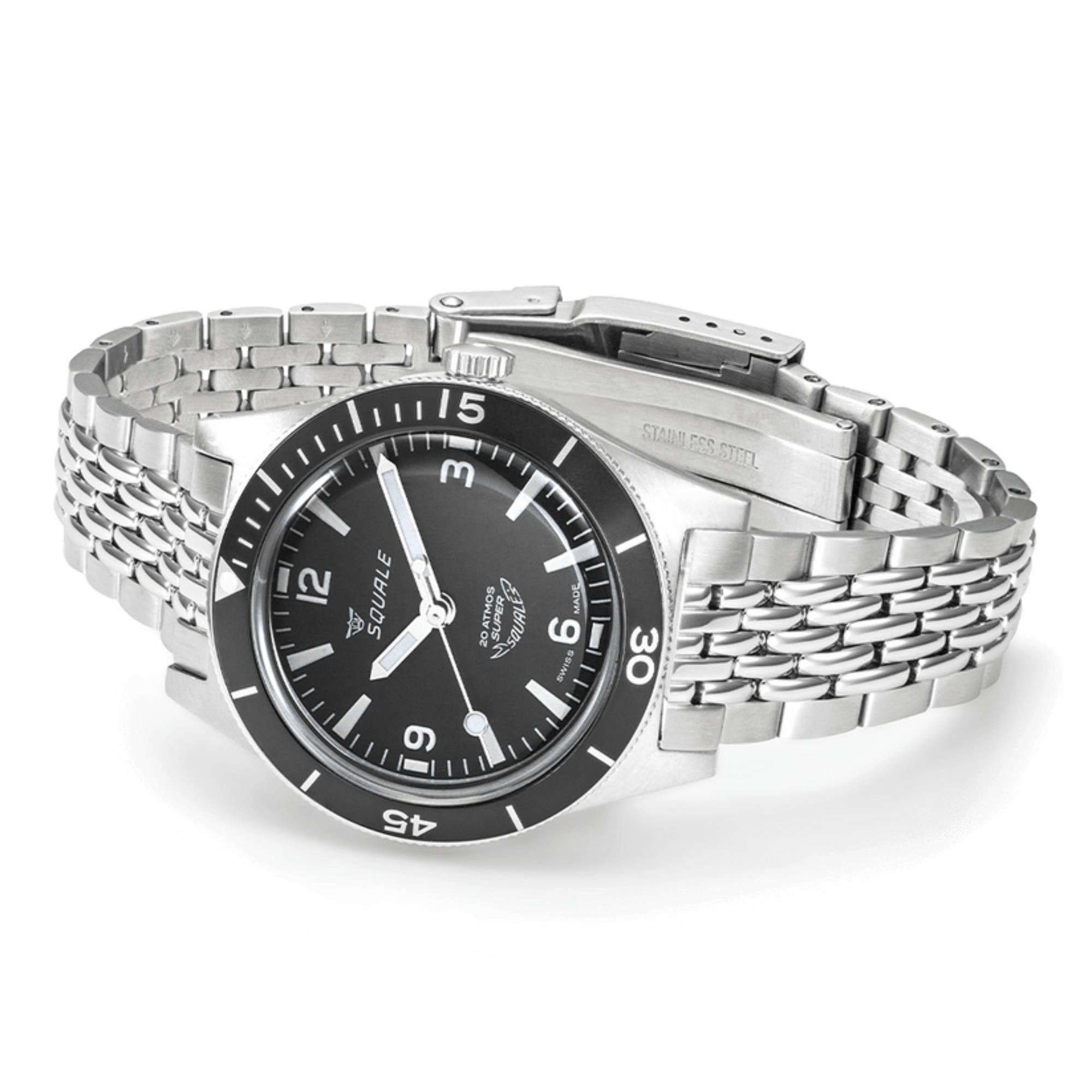 Squale Super-Squale Arabic Automatic Black Dial Steel Strap Men's Watch SUPERMBKBK.AC