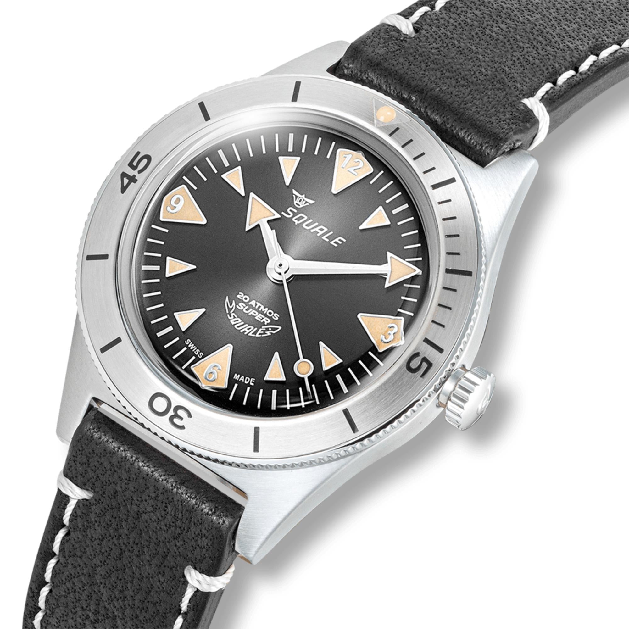 Squale Super-Squale Big Arrows Automatic Black Dial Leather Strap Men's Watch SUPERSSABK.PN