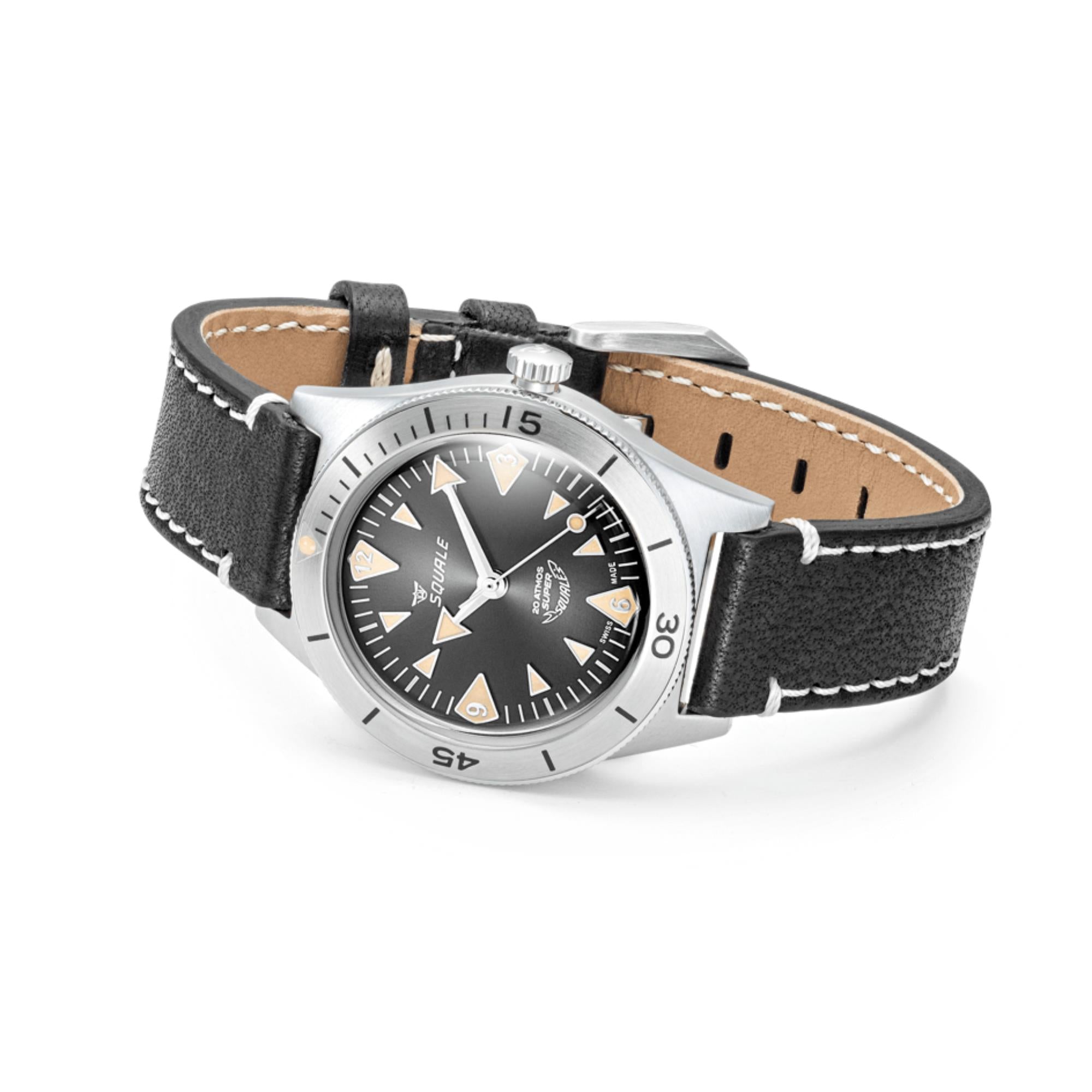 Squale Super-Squale Big Arrows Automatic Black Dial Leather Strap Men's Watch SUPERSSABK.PN