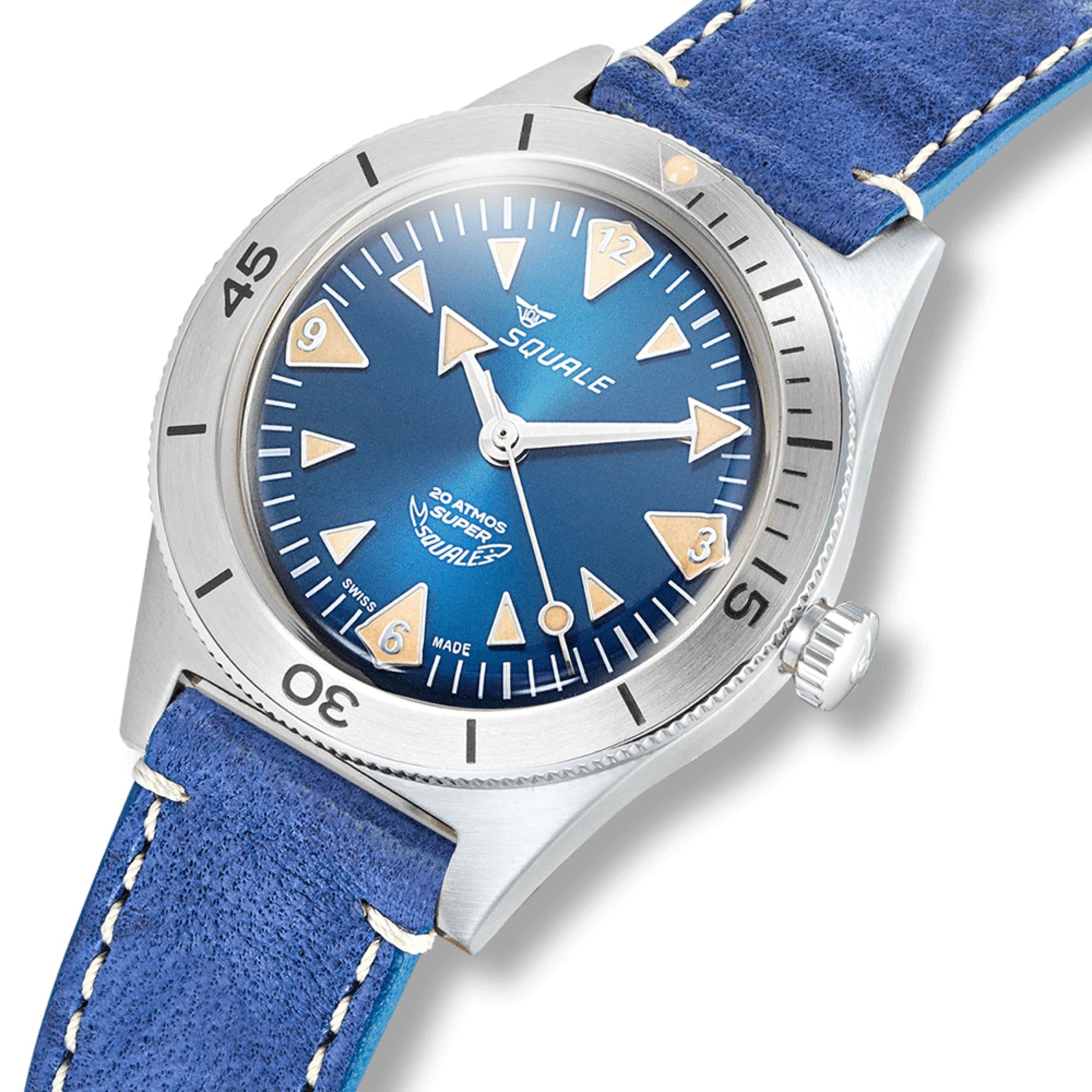 Squale Super-Squale Big Arrows Automatic Blue Dial Leather Strap Men's Watch SUPERSSABL.PBL