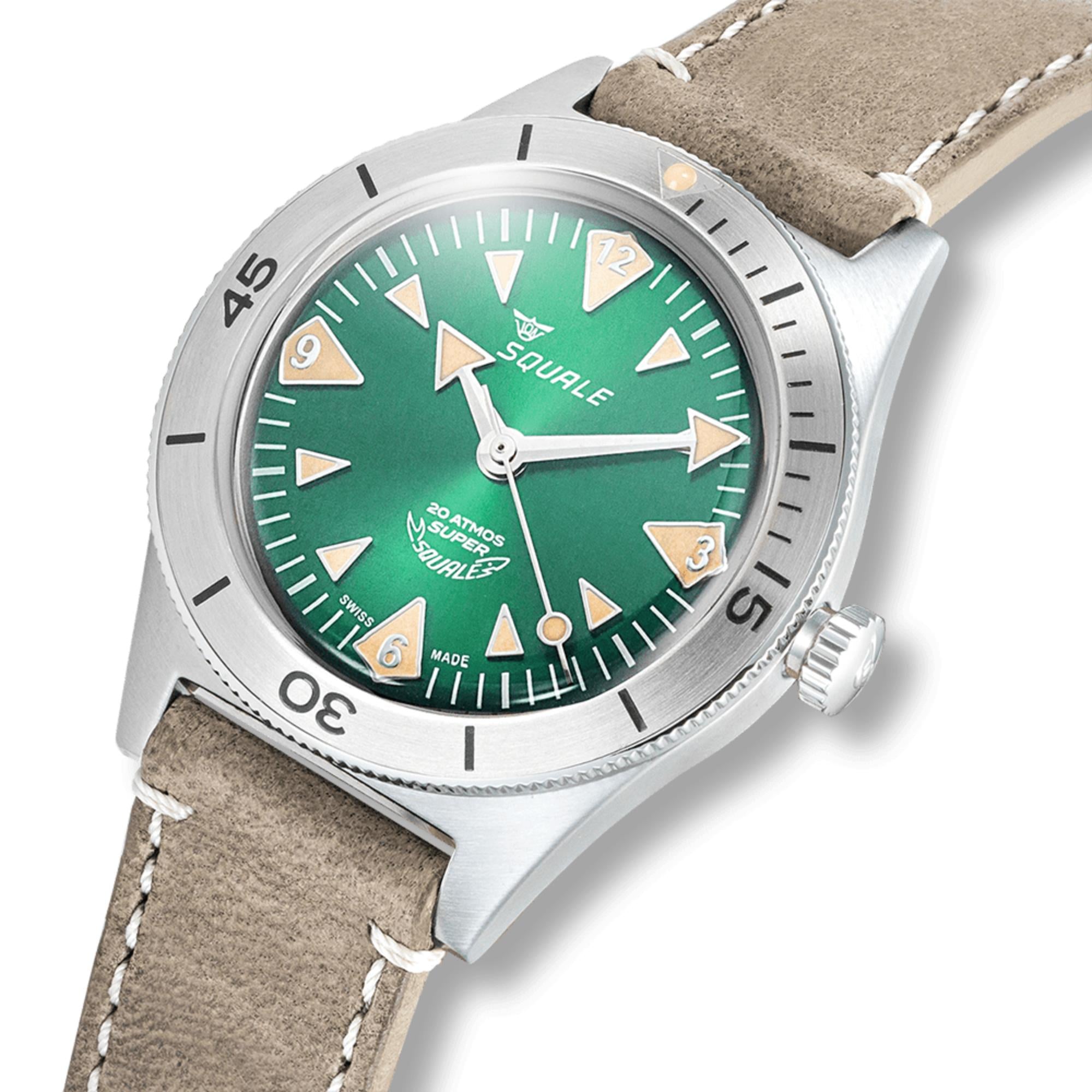 Squale Super-Squale Big Arrows Automatic Green Dial Leather Strap Men's Watch SUPERSSAGR.PTO
