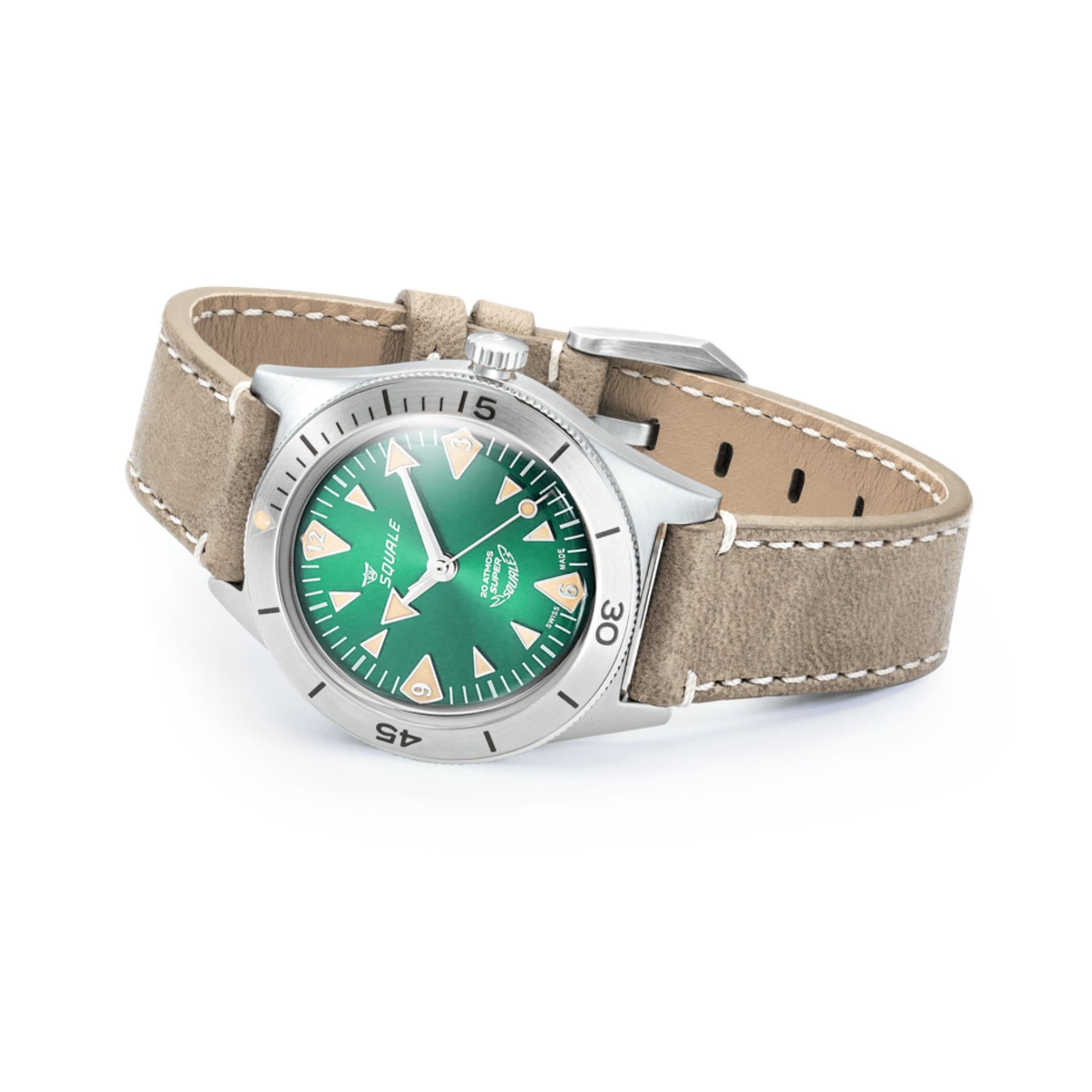 Squale Super-Squale Big Arrows Automatic Green Dial Leather Strap Men's Watch SUPERSSAGR.PTO
