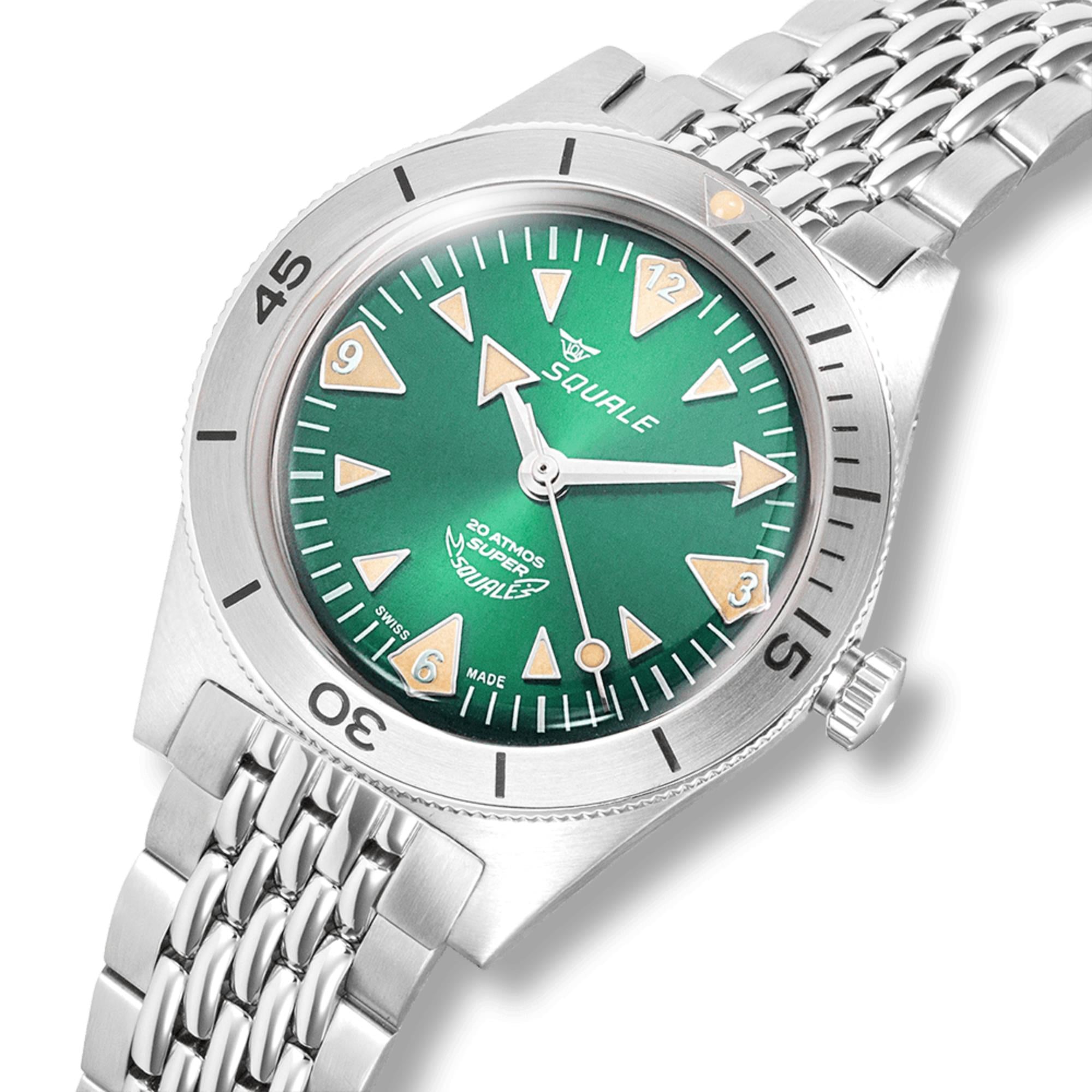 Squale Super-Squale Big Arrows Automatic Green Dial Steel Strap Men's Watch SUPERSSAGR.AC