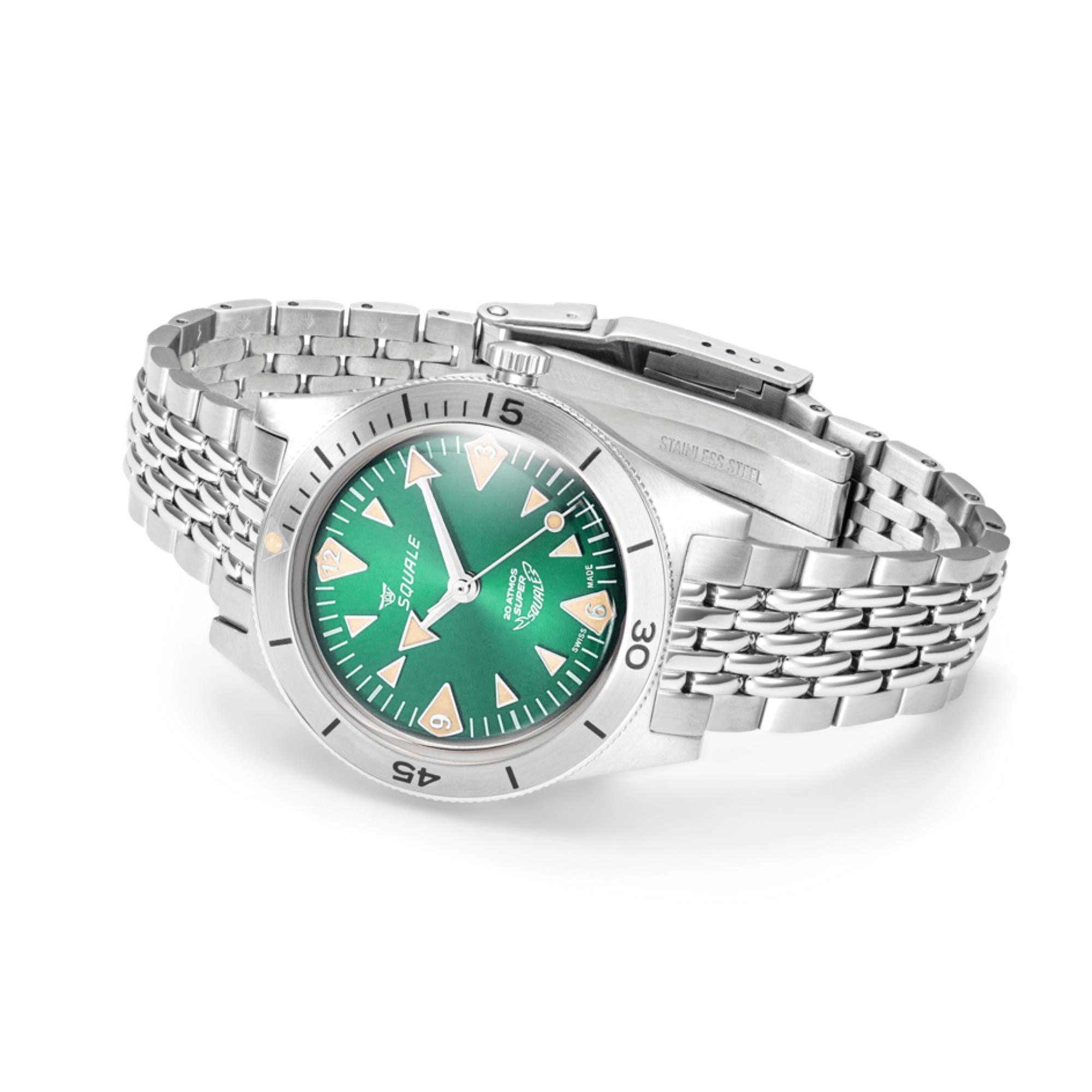 Squale Super-Squale Big Arrows Automatic Green Dial Steel Strap Men's Watch SUPERSSAGR.AC
