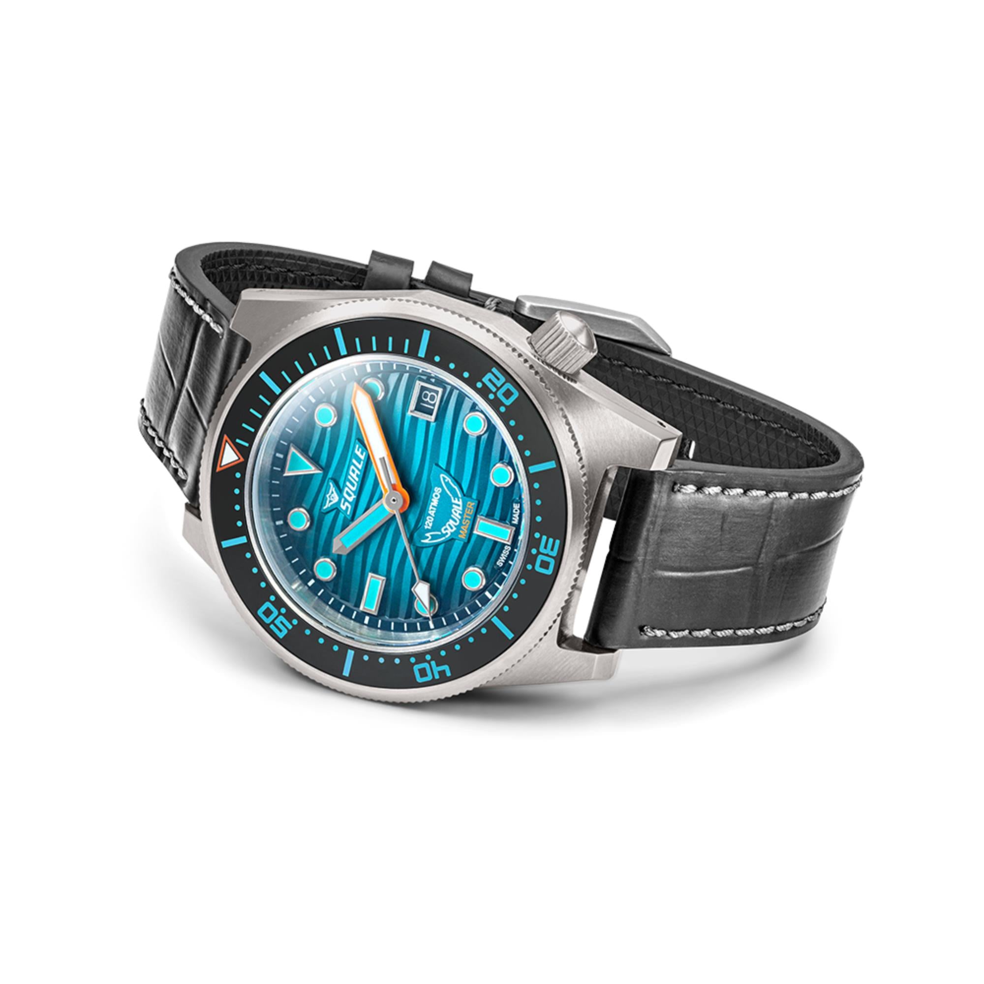 Squale Master Grand Vert Automatic Teal Dial Leather Strap Men's Watch MASTIBKGR.RAL