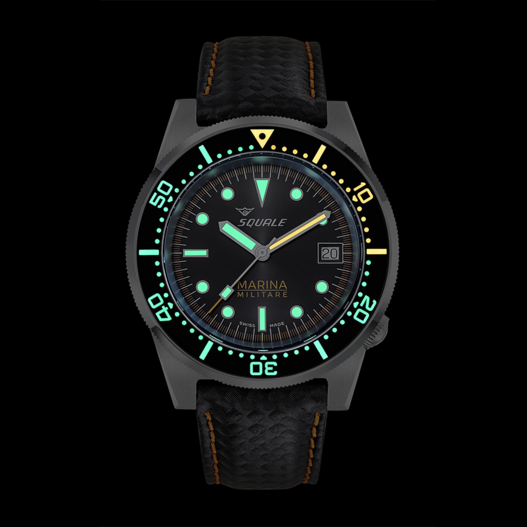 Squale 1521 Marina Militare Automatic Black Dial Microfiber Strap Men's Watch 1521MARINA.MIBK