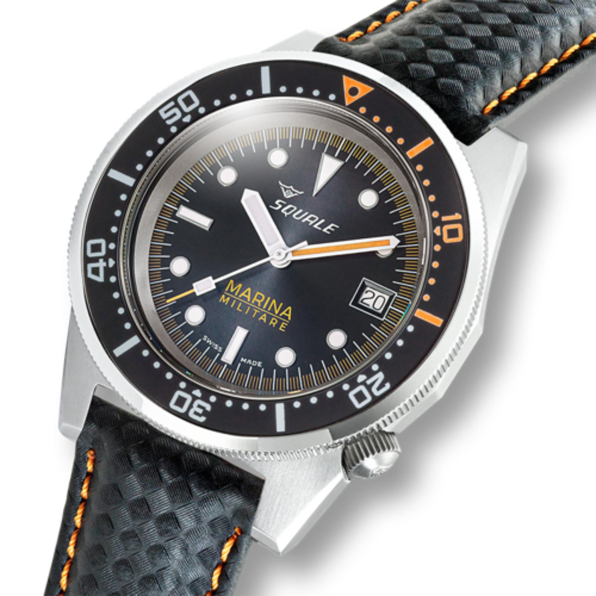 Squale 1521 Marina Militare Automatic Black Dial Microfiber Strap Men's Watch 1521MARINA.MIBK