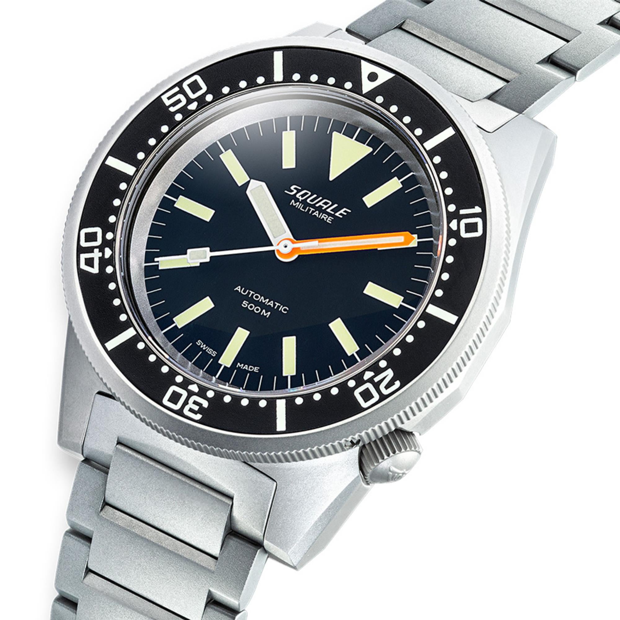 Squale 1521 Militaire Blasted Black Dial Steel Strap Men's Watch 1521MILBL.SQ20S