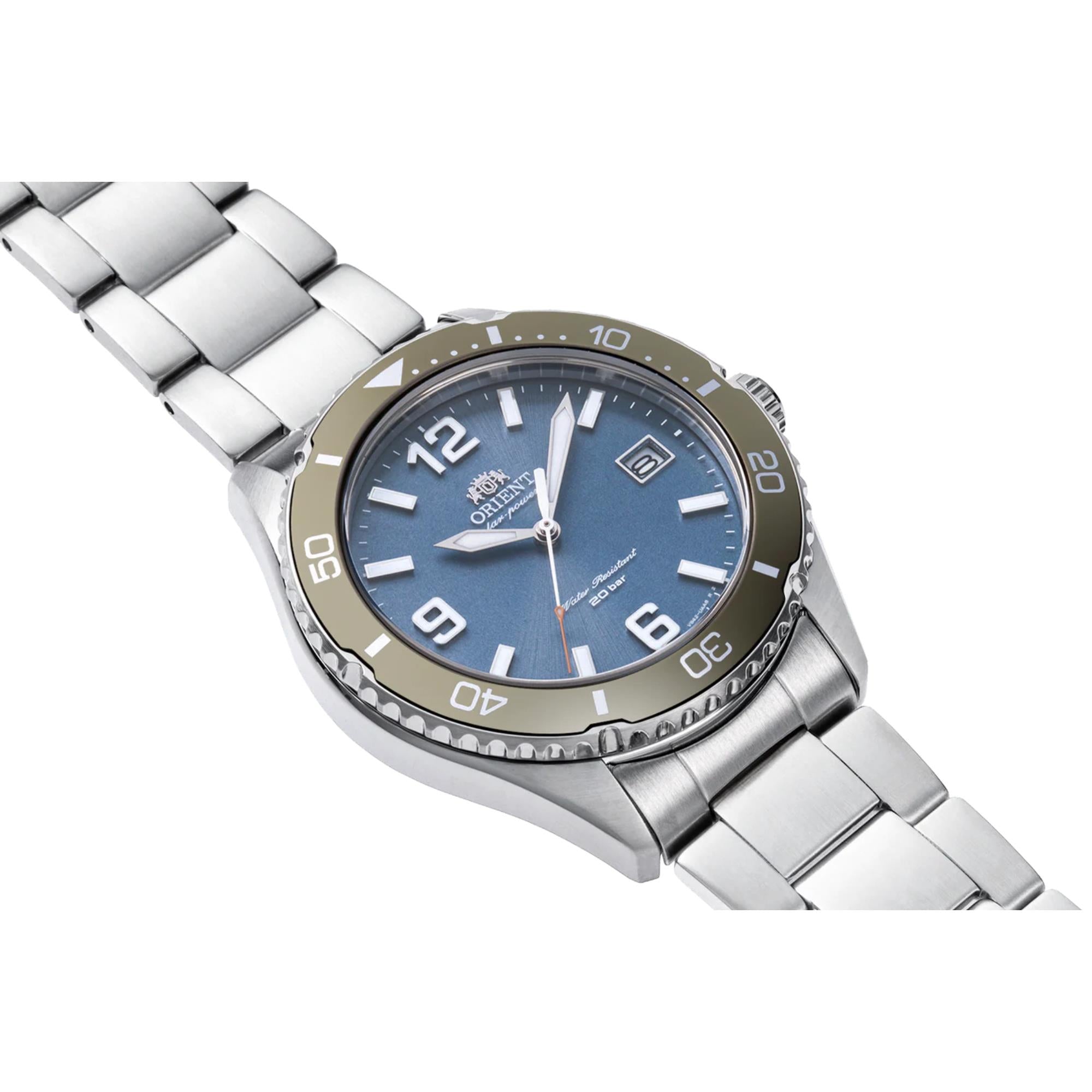 Orient Mako Solar Quartz Blue Dial Steel Strap Men's Dive Watch RA-WJ0002L10B