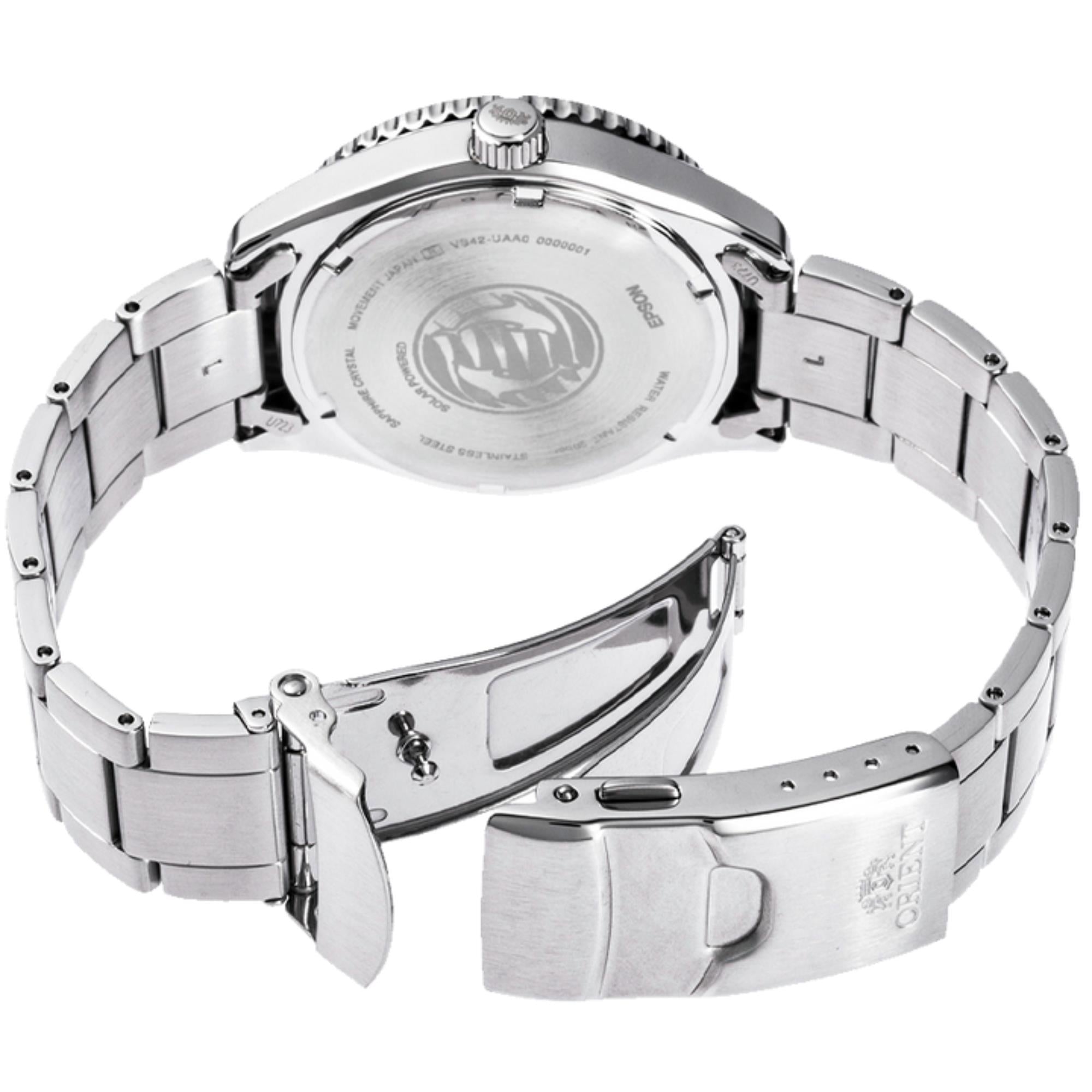 Orient Mako Solar Quartz Ivory Dial Steel Strap Men's Watch RA-WJ0003S10B