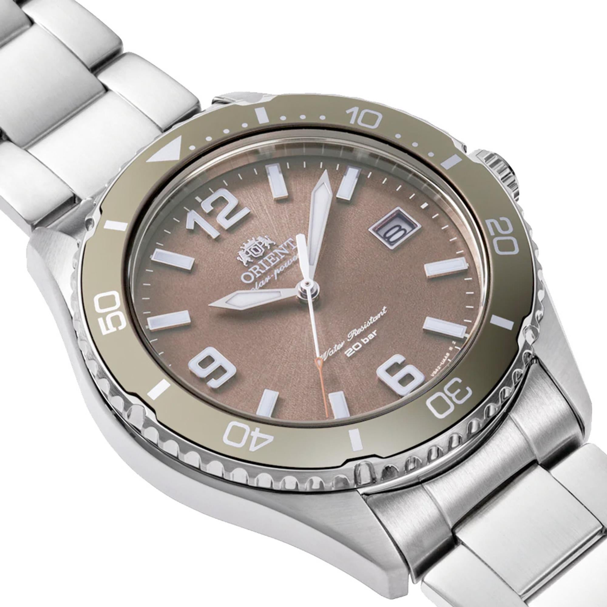 Orient Mako Solar Quartz Brown Dial Steel Strap Men's Watch RA-WJ0004Y10B