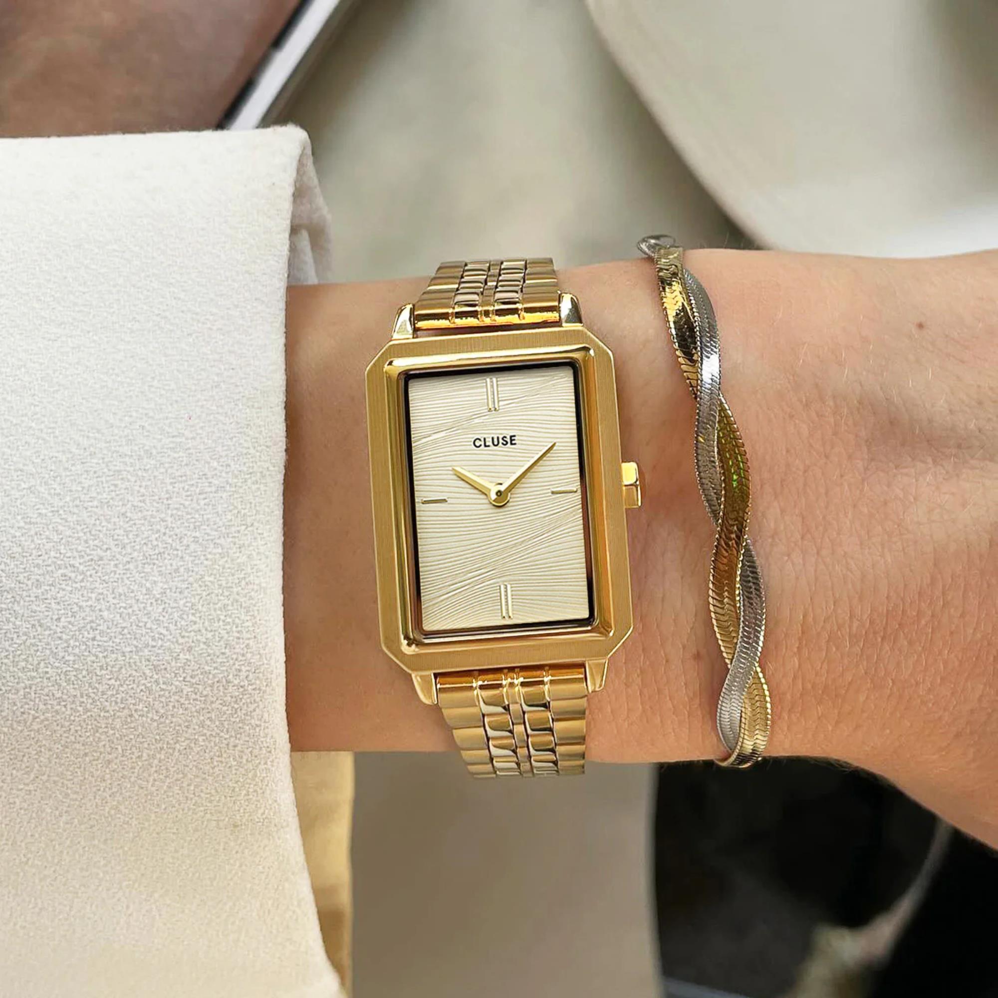 CLUSE Fluette Quartz Goldenes Zifferblatt Stahlarmband Damen Uhr CW11511
