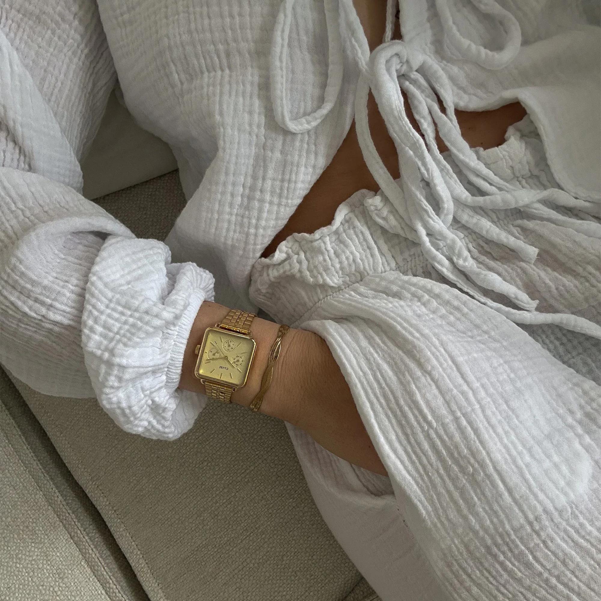 CLUSE La Tétragone Quartz Chronograph White Dial Steel Strap Women's Watch CW13801