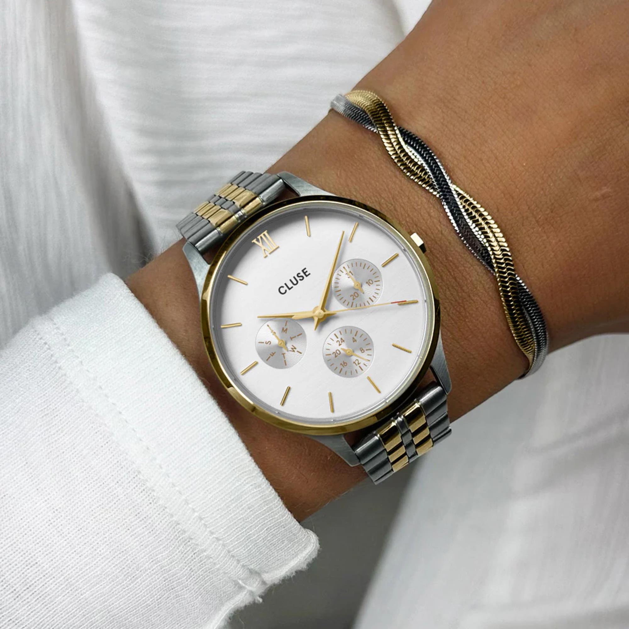 CLUSE Minuit Quartz Chronograph White Dial Steel Strap Women's Watch CW10704