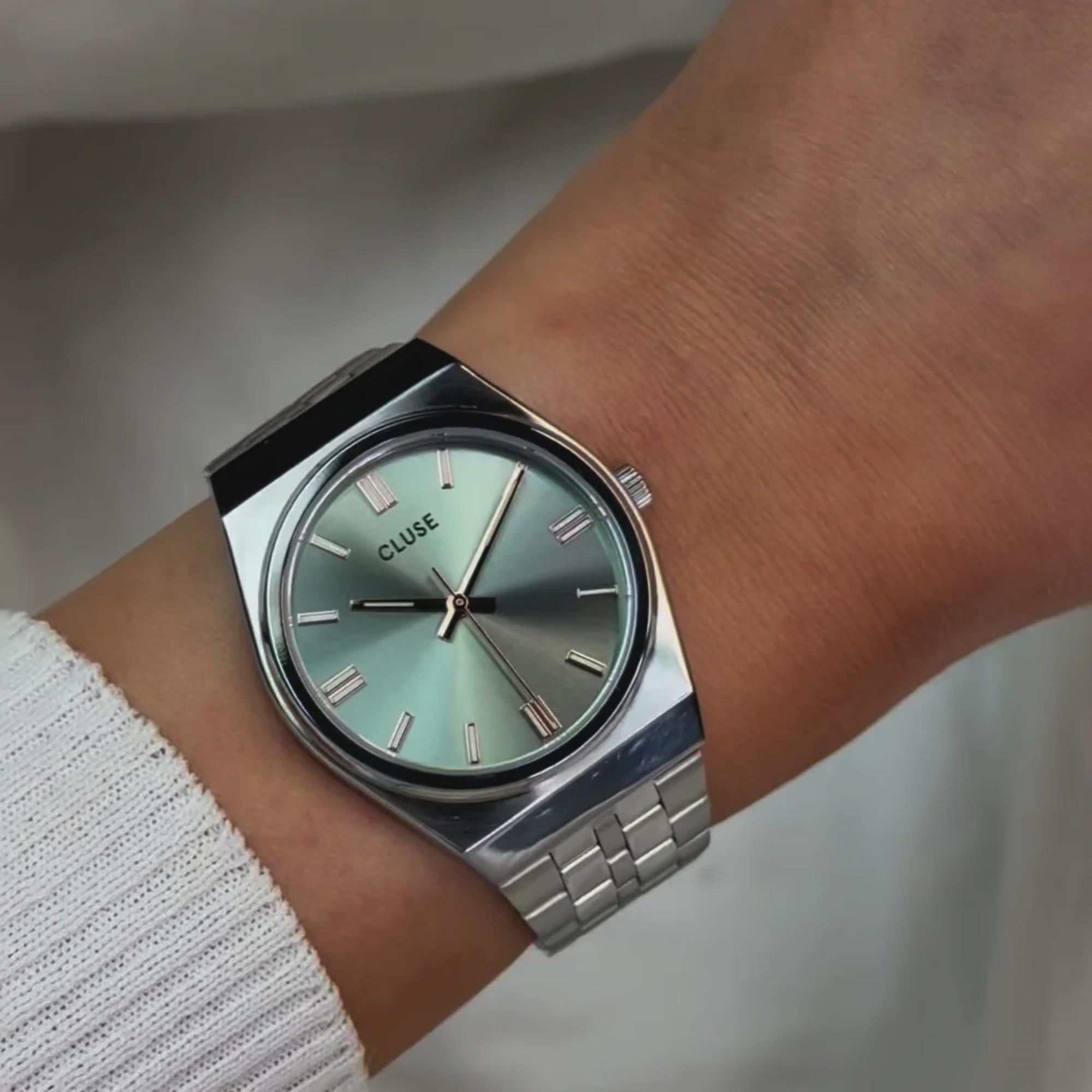 CLUSE Retro 70's Quartz Green Dial Steel Strap Women's Watch CW35103