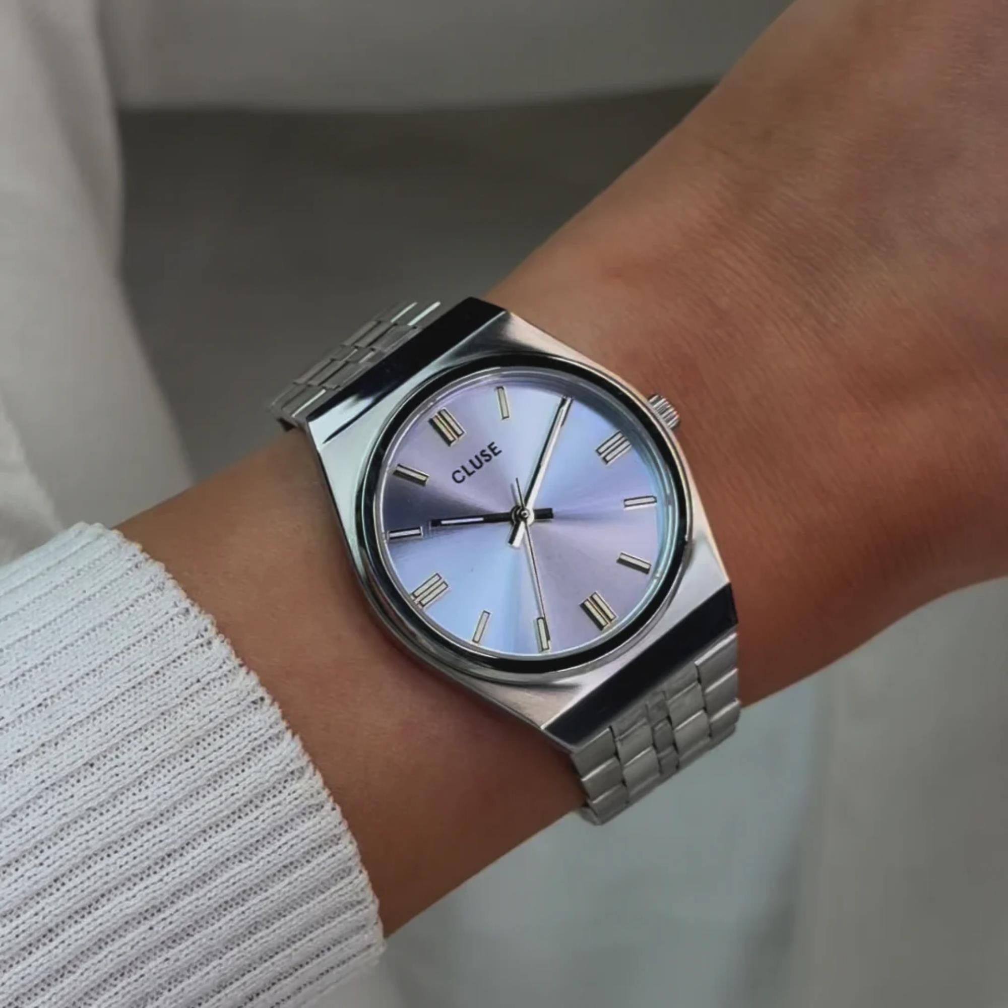 CLUSE Retro 70's Quartz Blue Dial Steel Strap Women's Watch CW35102