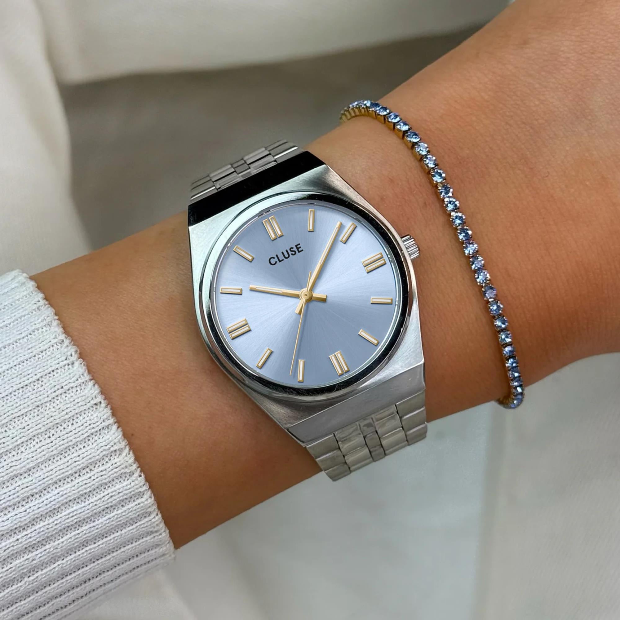 CLUSE Retro 70's Quartz Blue Dial Steel Strap Women's Watch CW35102