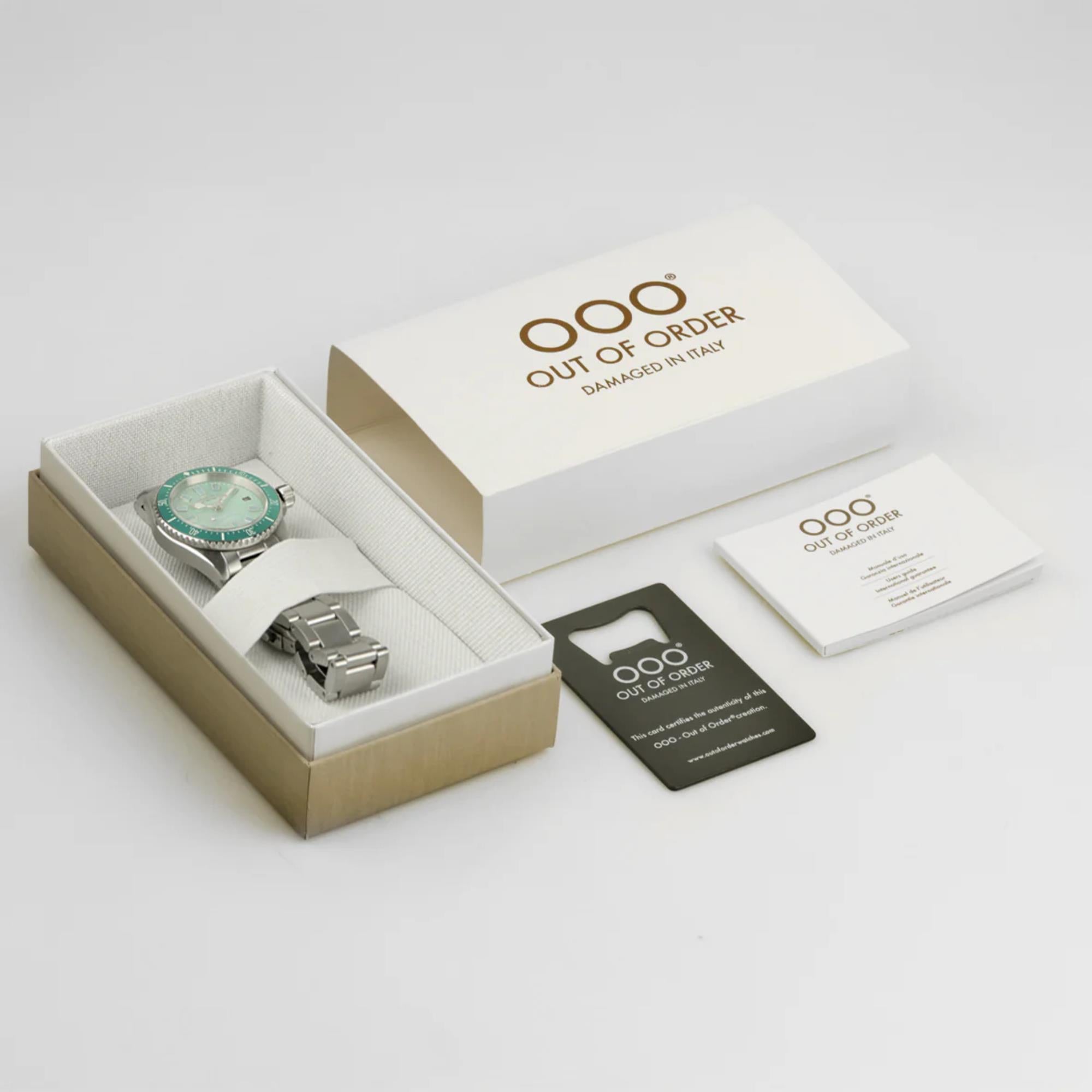 Out of Order Casanova 38 Mother of Pearl Quartz Turquoise Dial Steel Strap Unisex Watch OOO.001-38.AZ