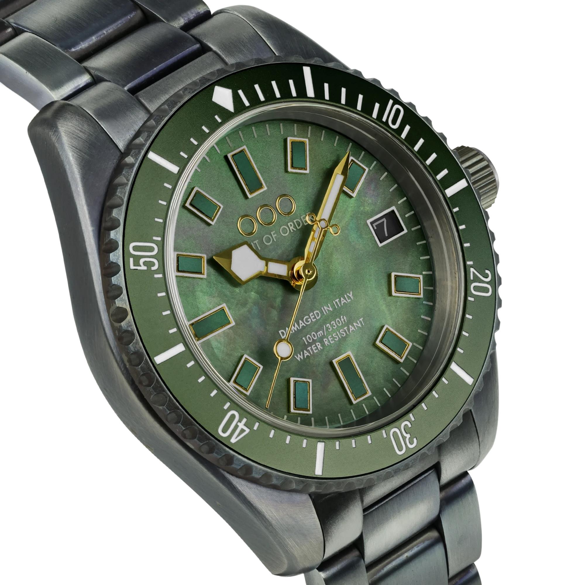 Out of Order Casanova 38 Mother of Pearl Quartz Green Dial Steel Strap Unisex Watch OOO.001-38.VE