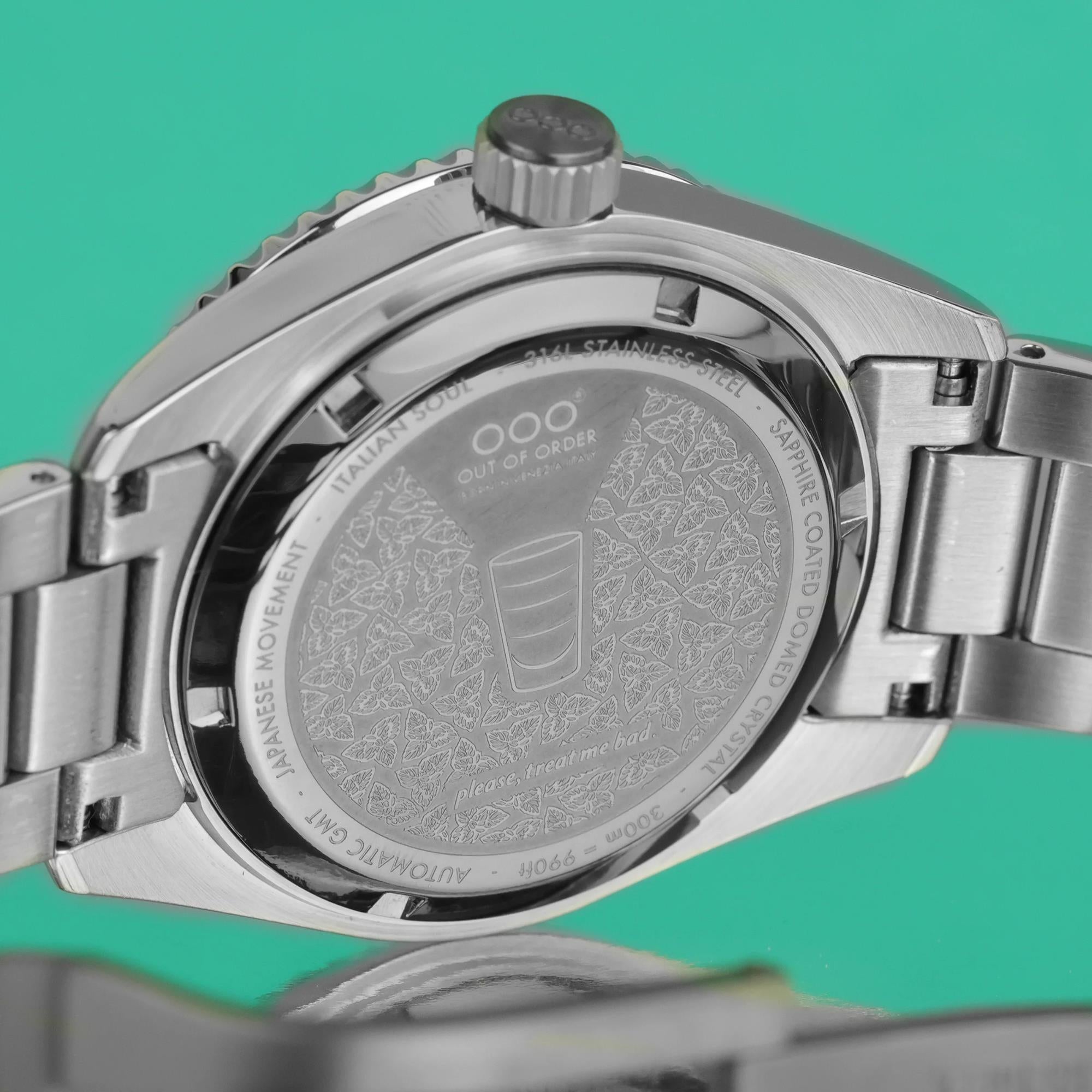 Out Of Order After 8 Shaker Automatic GMT Ultra-Brushed Mint Green Dial Steel Strap Men's Watch OOO.001-25.AE.BAND.SS