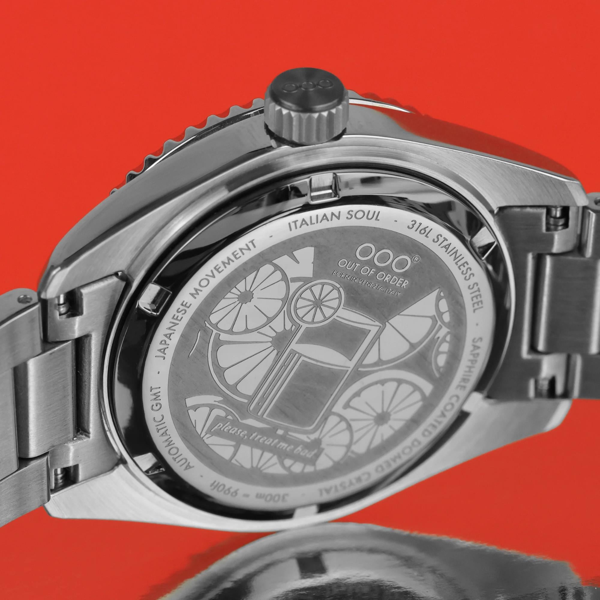 Out Of Order Paloma Shaker Automatic GMT Ultra Brushed Pink Dial Steel Strap Men's Watch OOO.001-25.PA.BAND.SS