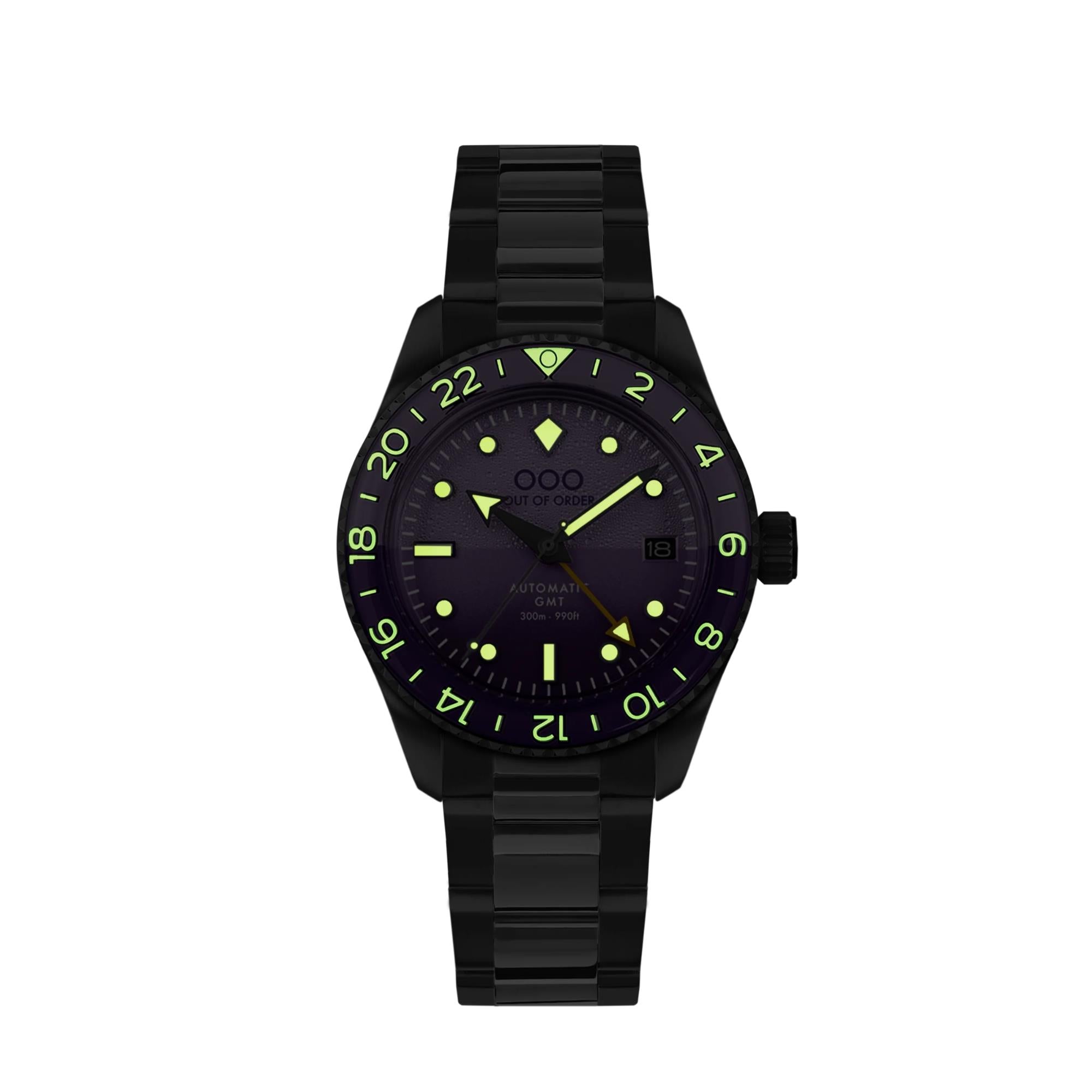Out Of Order Shaker Automatic GMT Ultra-Brushed Purple Dial Steel Strap Men's Watch OOO.001-25.LA.BAND.SS