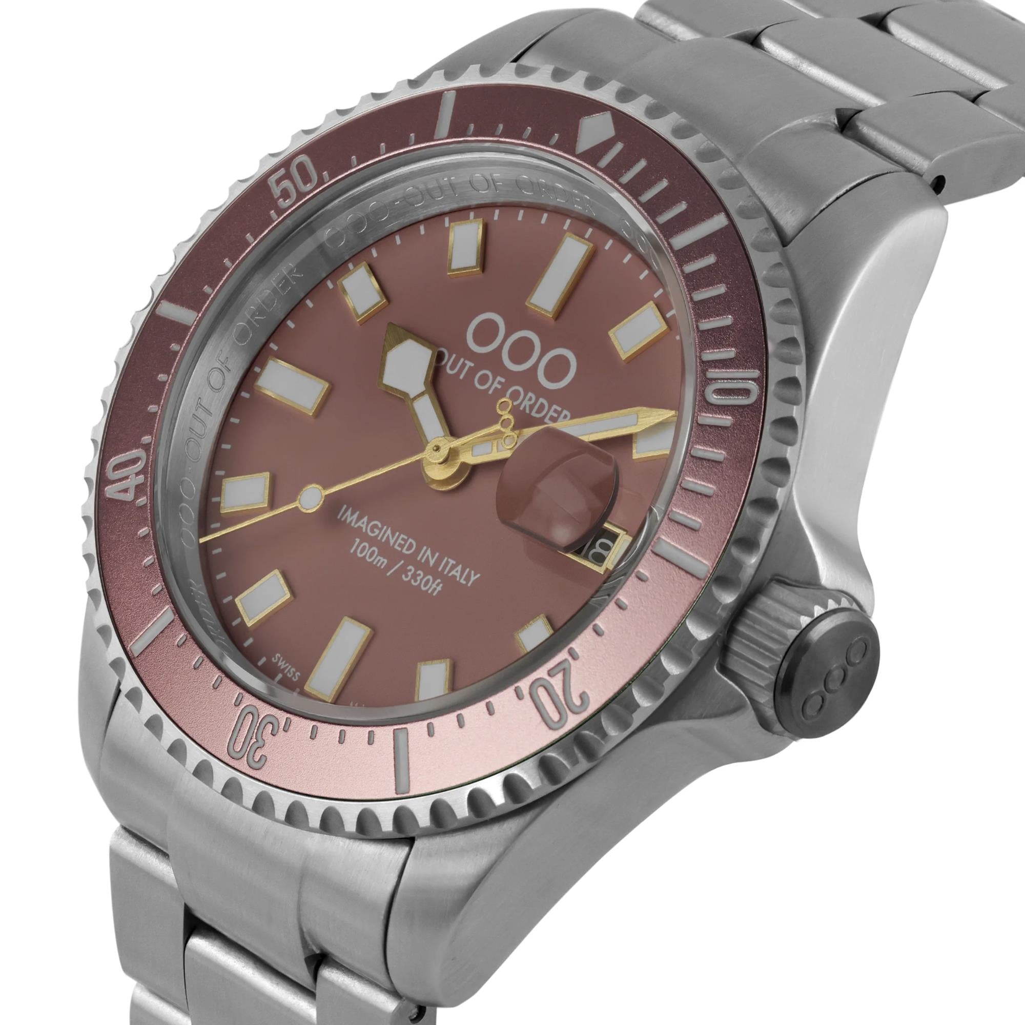 Out of Order Cipria Casanova Ultra Brushed Quartz Pink Dial Steel Strap Men's Watch OOO.001-27.CI.SS