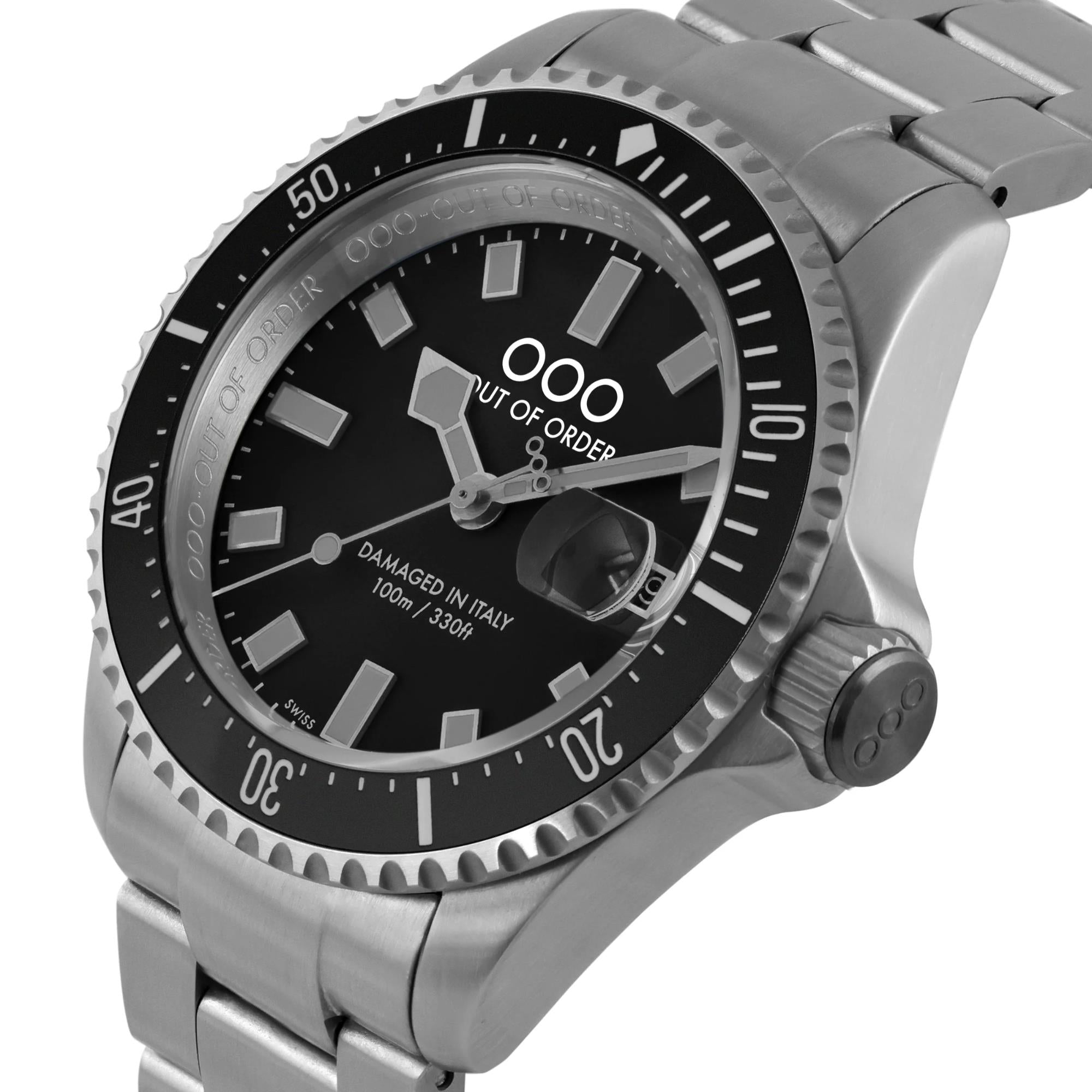 Out of Order Casanova Ultra Brushed Quartz Black Dial Steel Strap Men's Watch OOO.001-27.NE.GR.SS