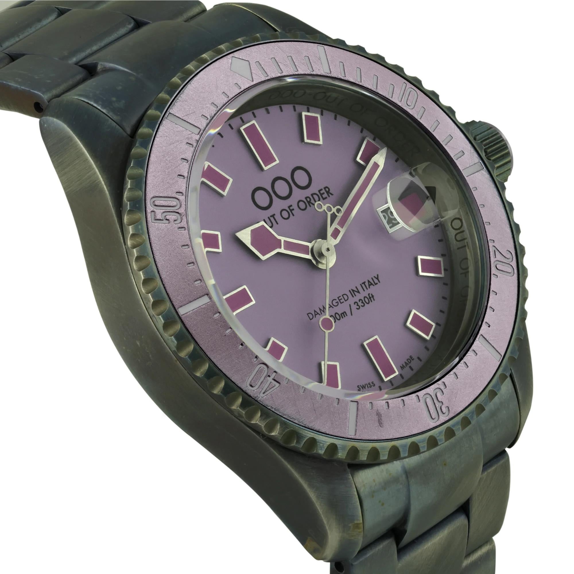 Out of Order Casanova Ultra Distressed Quartz Purple Dial Steel Strap Men's Watch OOO.001-27.MI