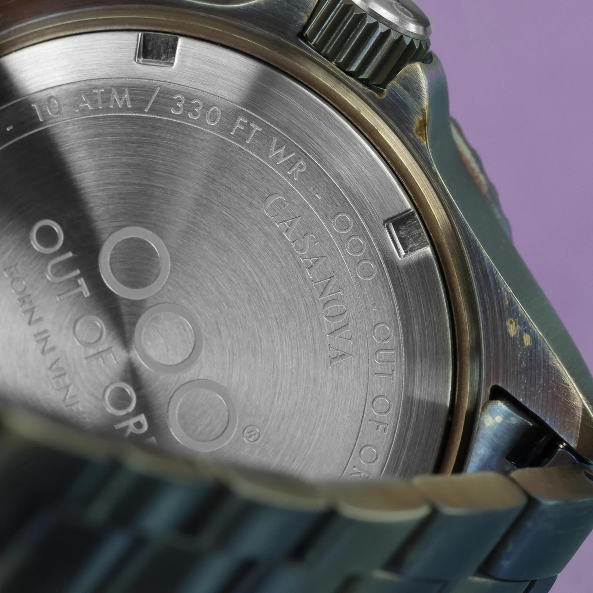 Out of Order Casanova Ultra Distressed Quartz Purple Dial Steel Strap Men's Watch OOO.001-27.MI