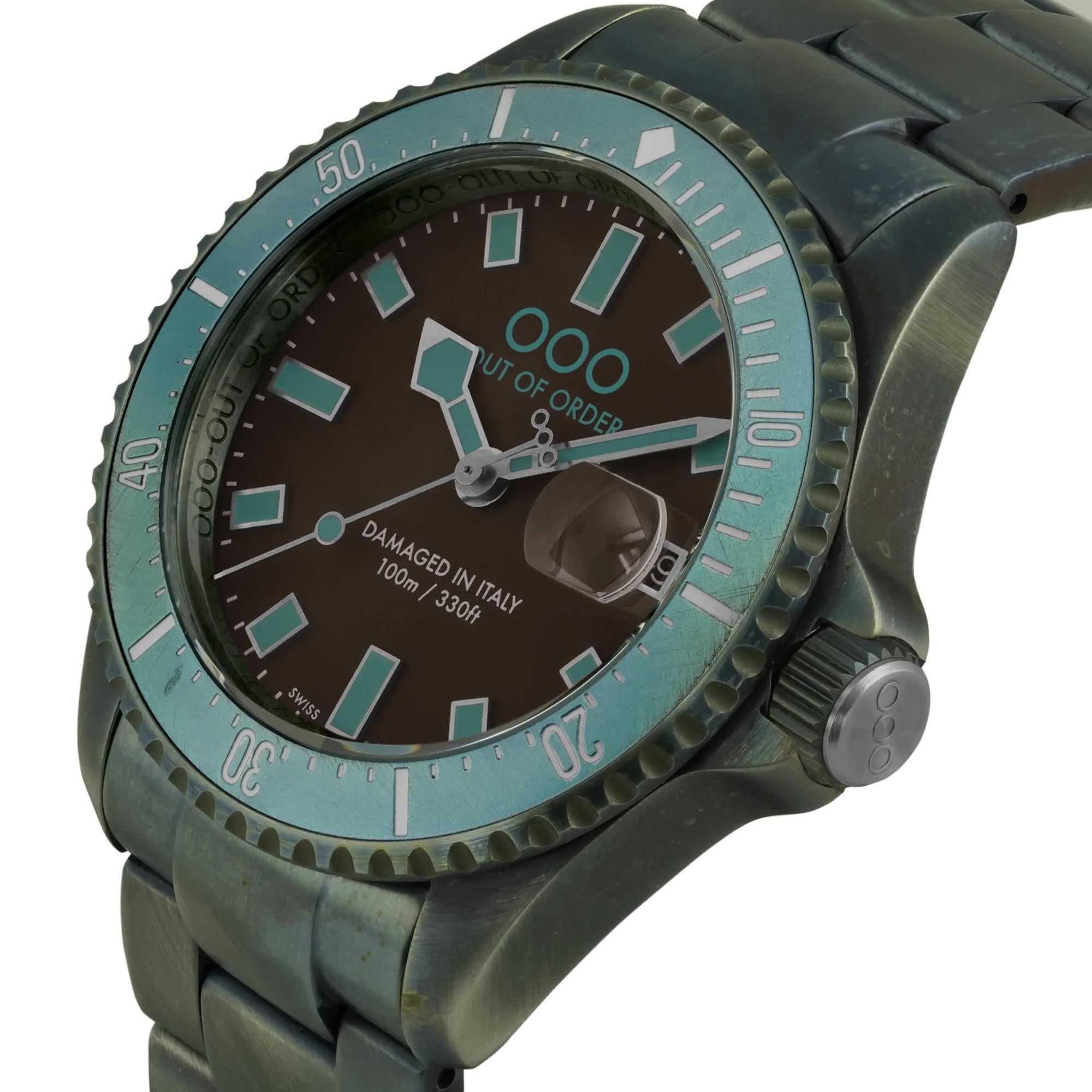 Out of Order Casanova Ultra Distressed Quartz Brown Dial Steel Strap Men's Watch OOO.001-27.TU.MS