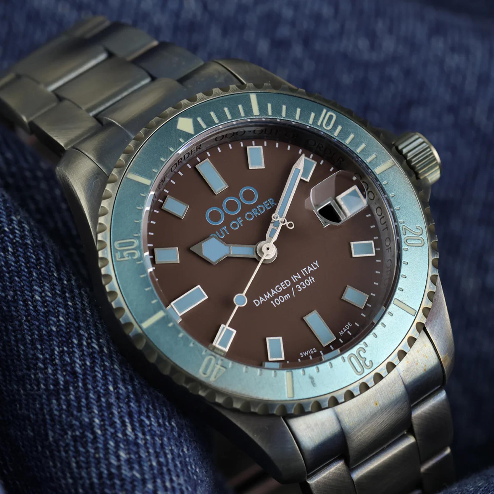 Out of Order Casanova Ultra Distressed Quartz Brown Dial Steel Strap Men's Watch OOO.001-27.TU.MS