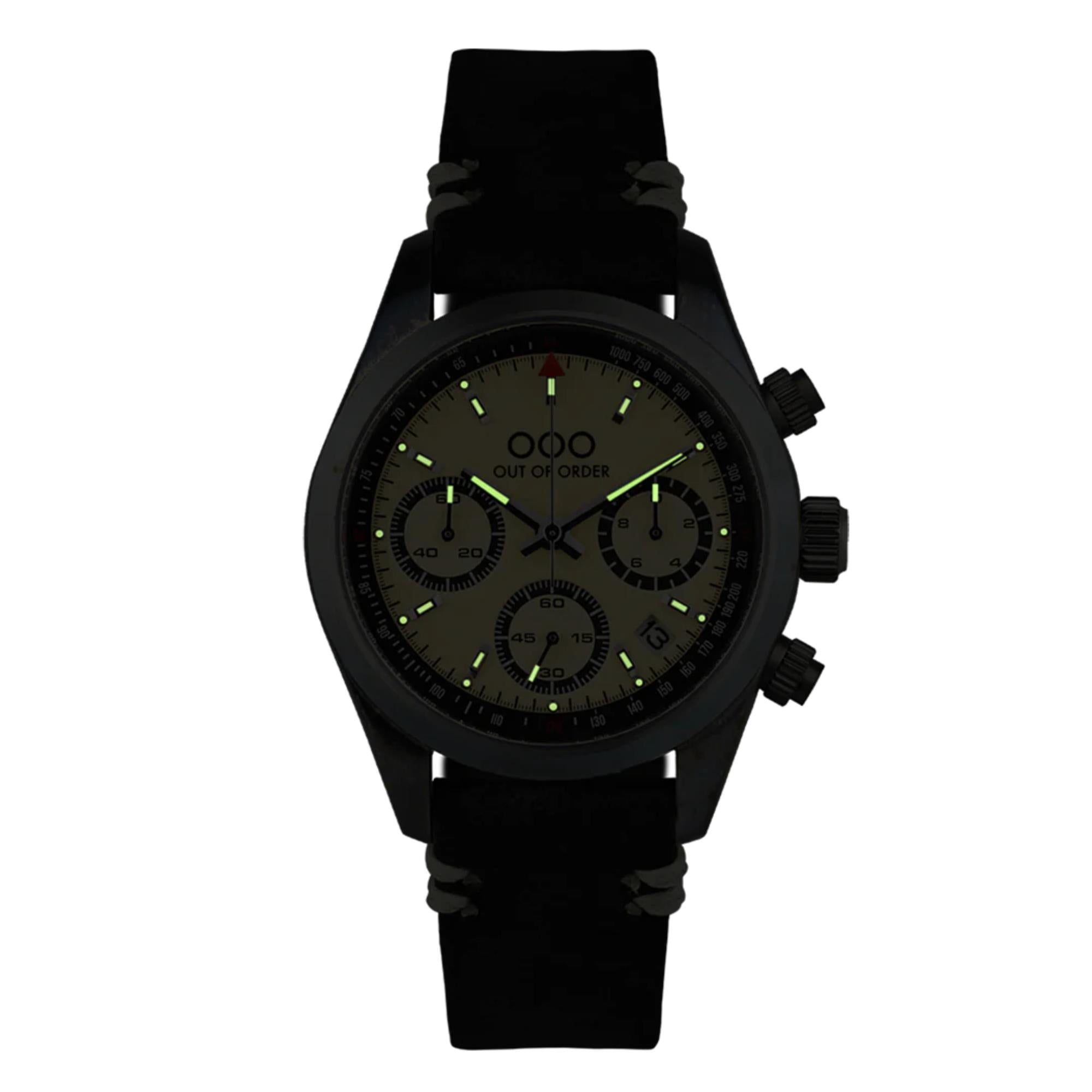 Out of Order Sporty Cronografo Quartz Cream Dial Leather Strap Women's Watch OOO.001-23.CR.NE
