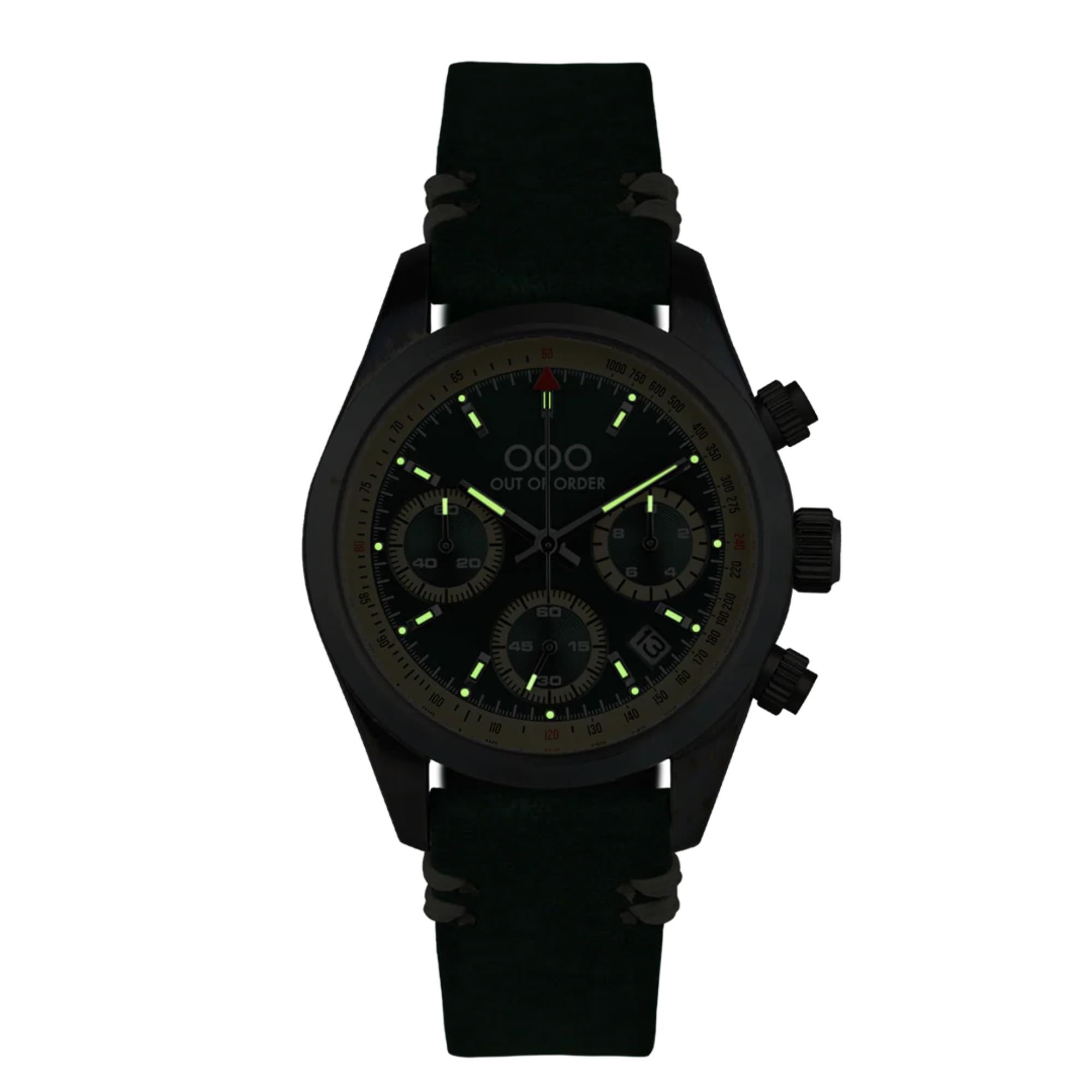 Out of Order Sporty Cronografo Quartz Green Dial Leather Strap Men's Watch OOO.001-23.VE.VE