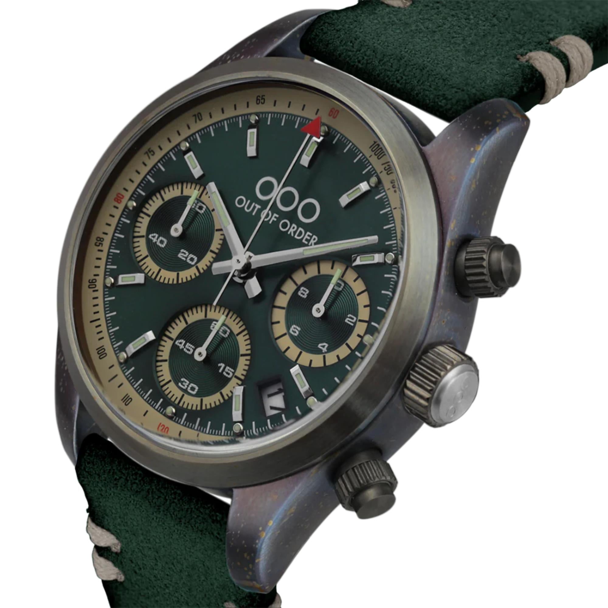 Out of Order Sporty Cronografo Quartz Green Dial Leather Strap Men's Watch OOO.001-23.VE.VE