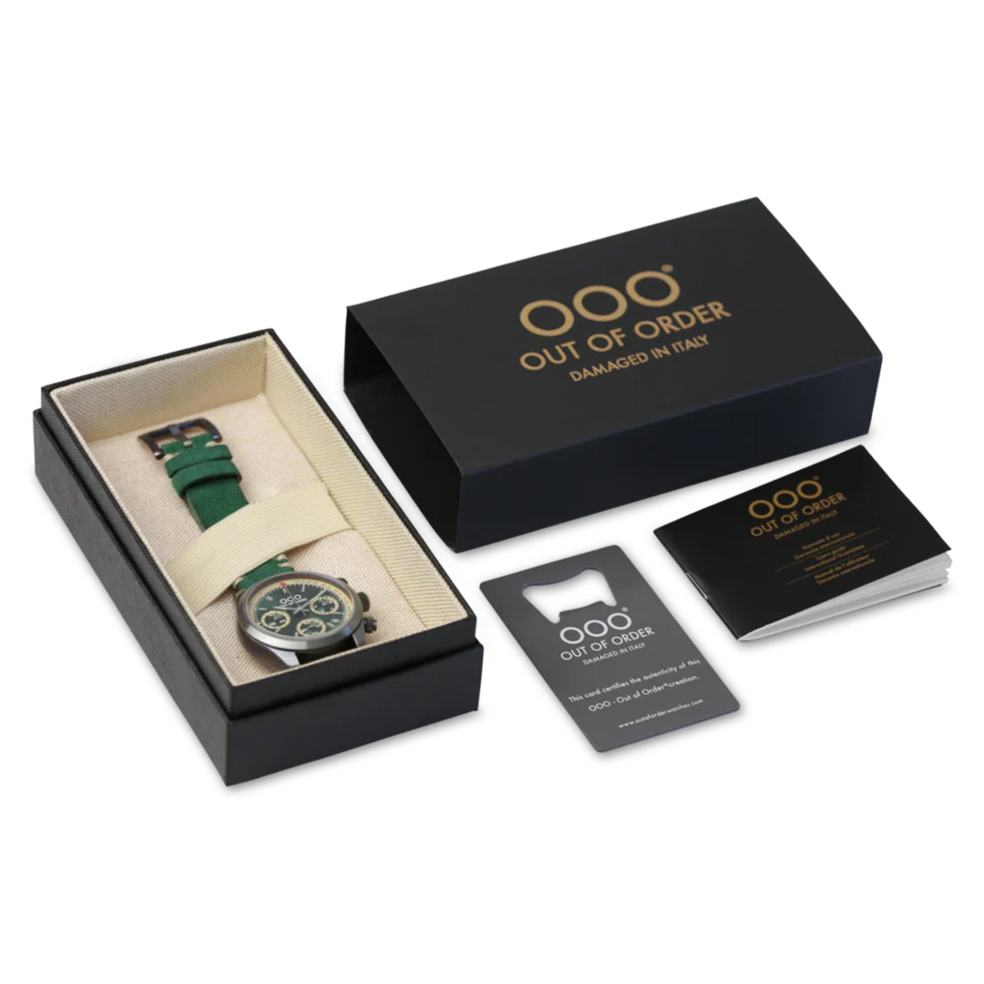 Out of Order Sporty Cronografo Quartz Green Dial Leather Strap Men's Watch OOO.001-23.VE.VE
