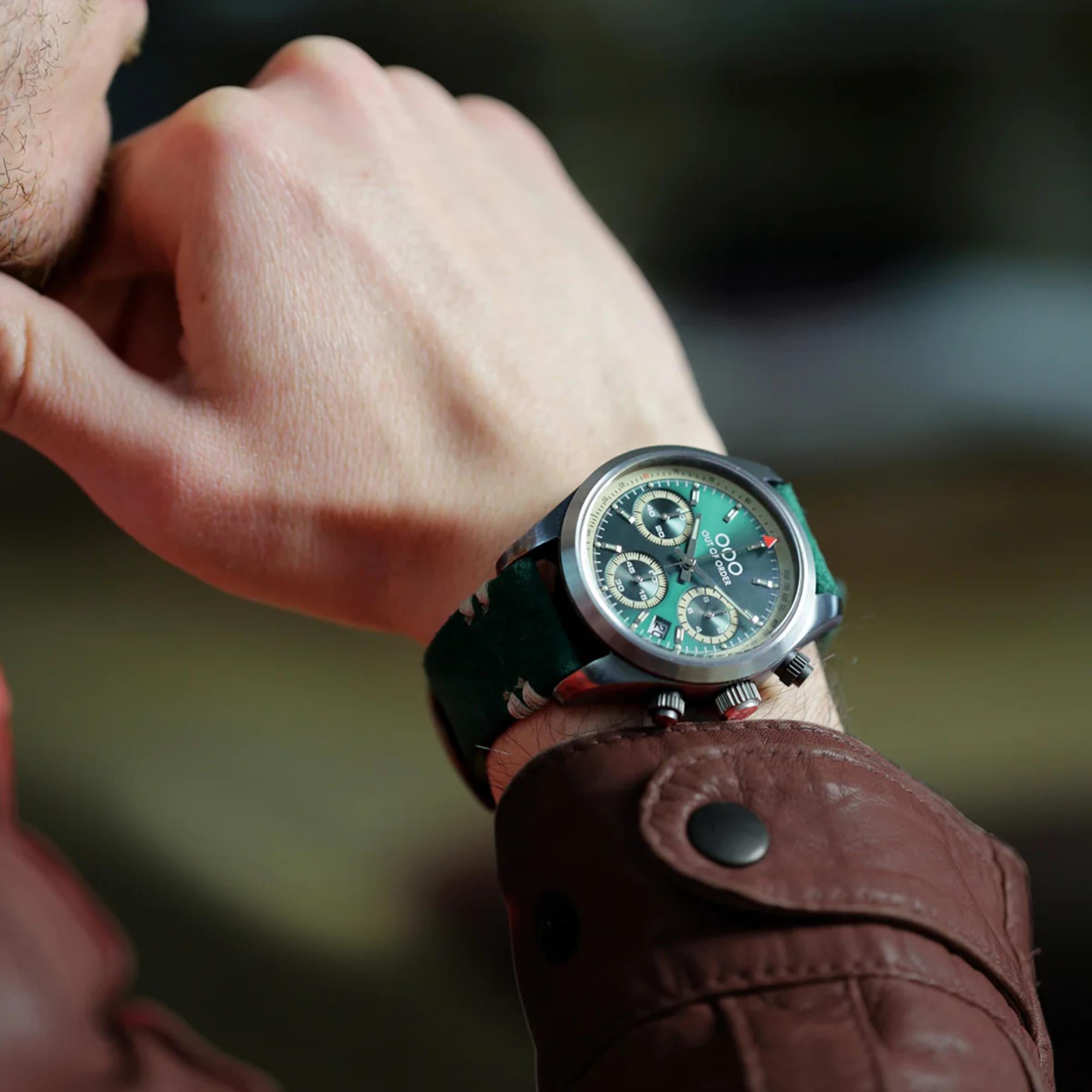 Out of Order Sporty Cronografo Quartz Green Dial Leather Strap Men's Watch OOO.001-23.VE.VE